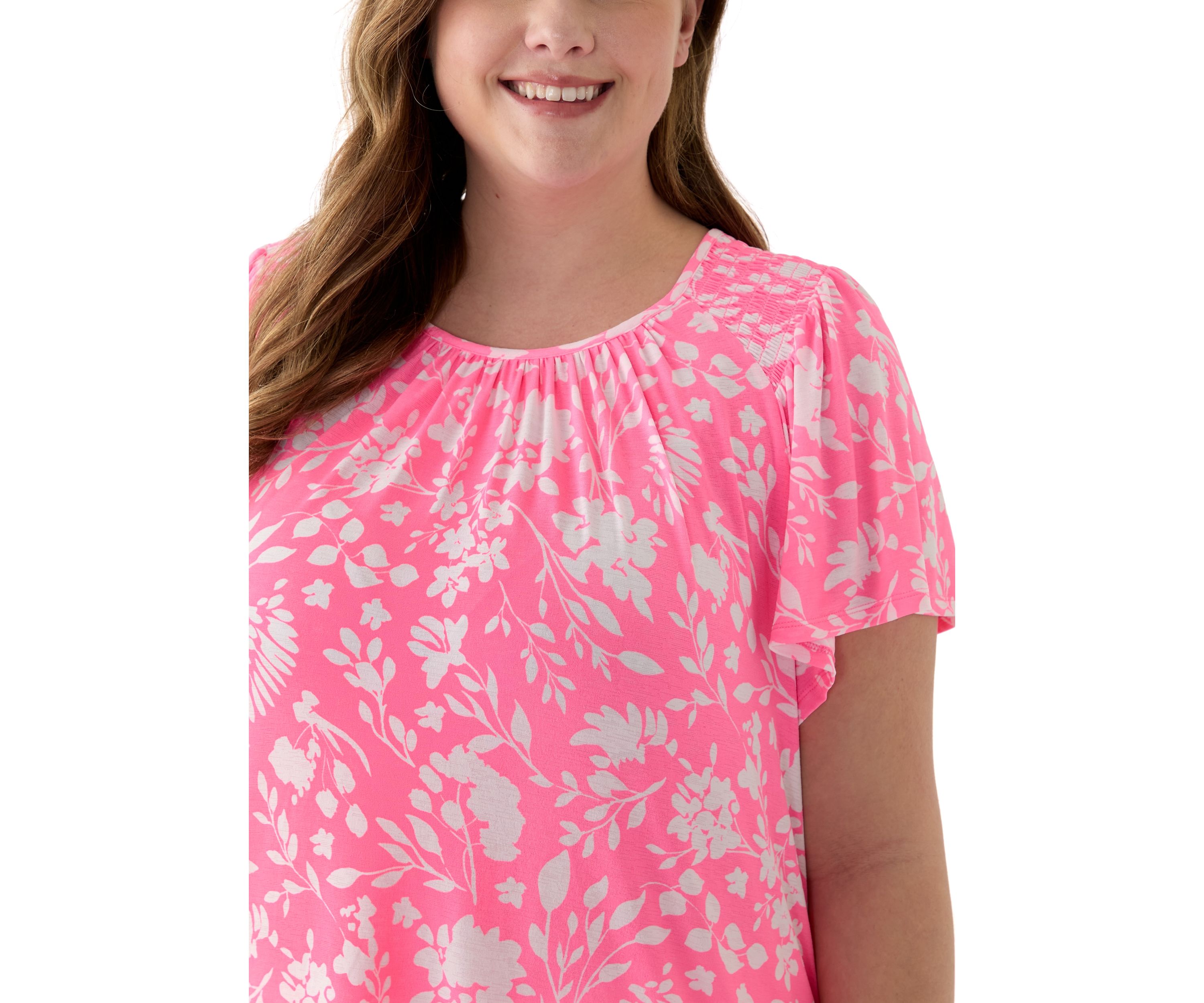 Plus Size Short Sleeve Smock Yoke T-Shirt