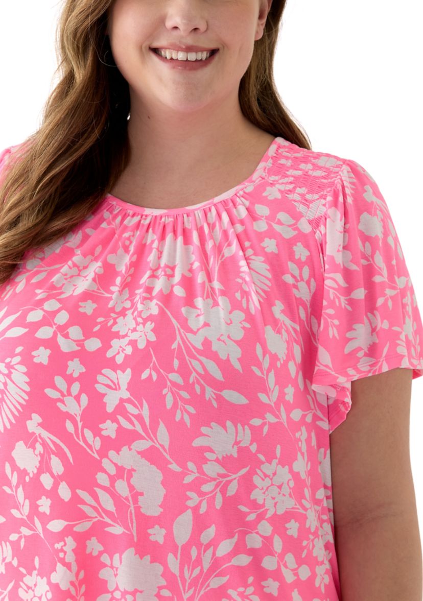 Plus Size Short Sleeve Smock Yoke T-Shirt