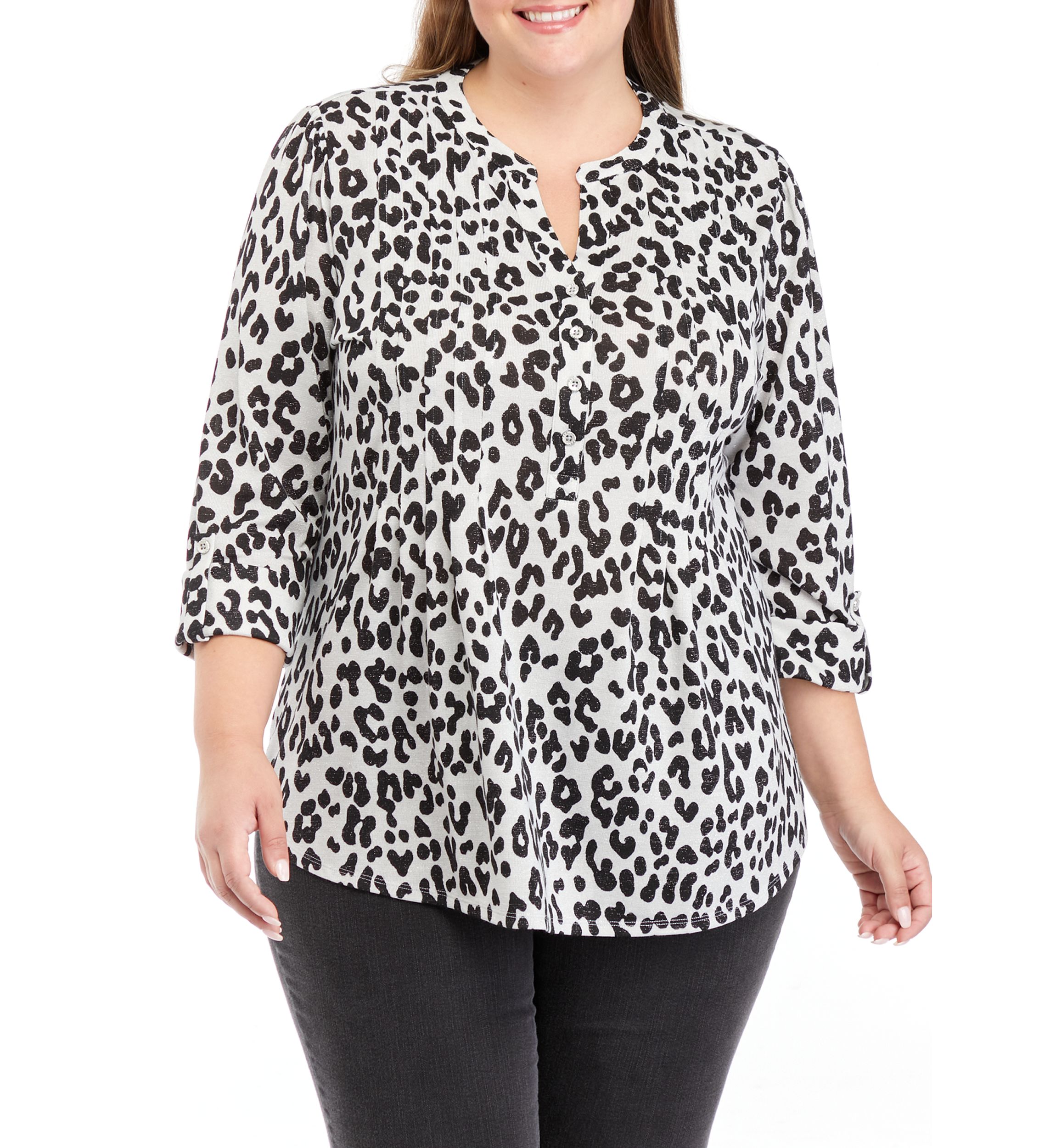 Plus Size 3/4 Sleeve Henley Top