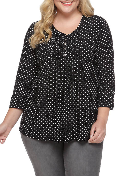 Kim Rogers® Plus Size 3/4 Sleeve Smock Bib Top | belk