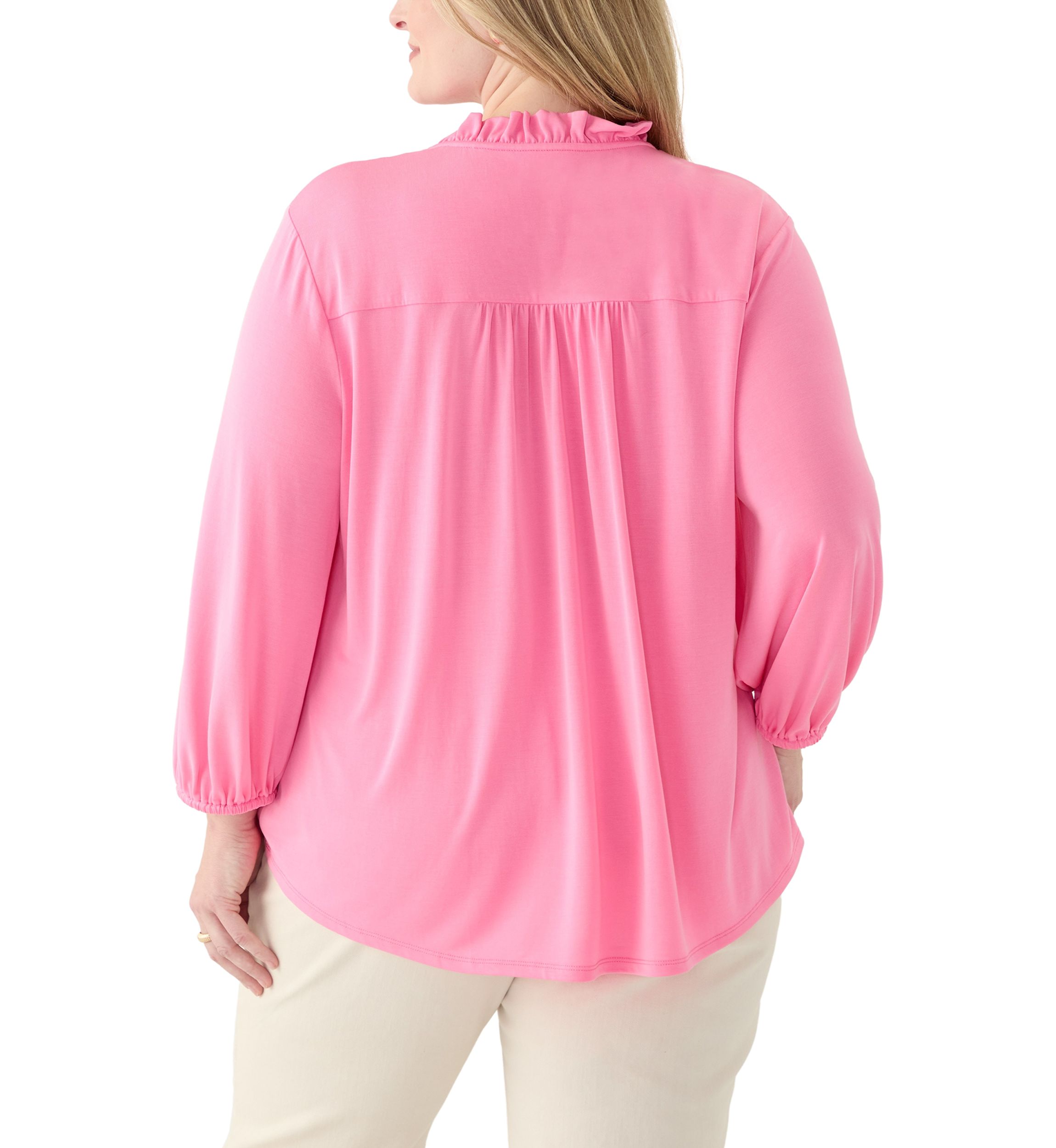Plus Size 3/4 Sleeve Split Neck Peasant Top 