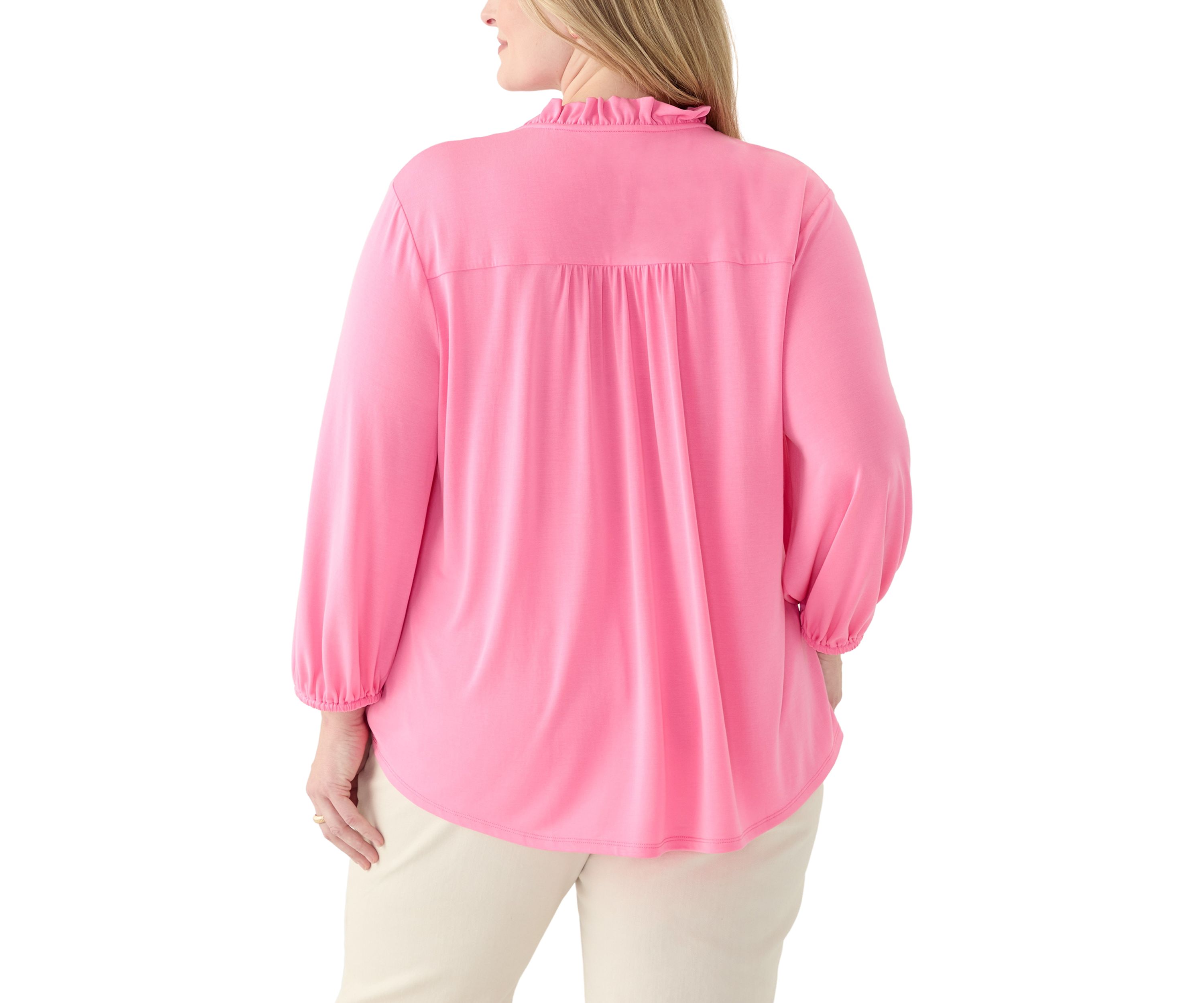 Plus Size 3/4 Sleeve Split Neck Peasant Top 