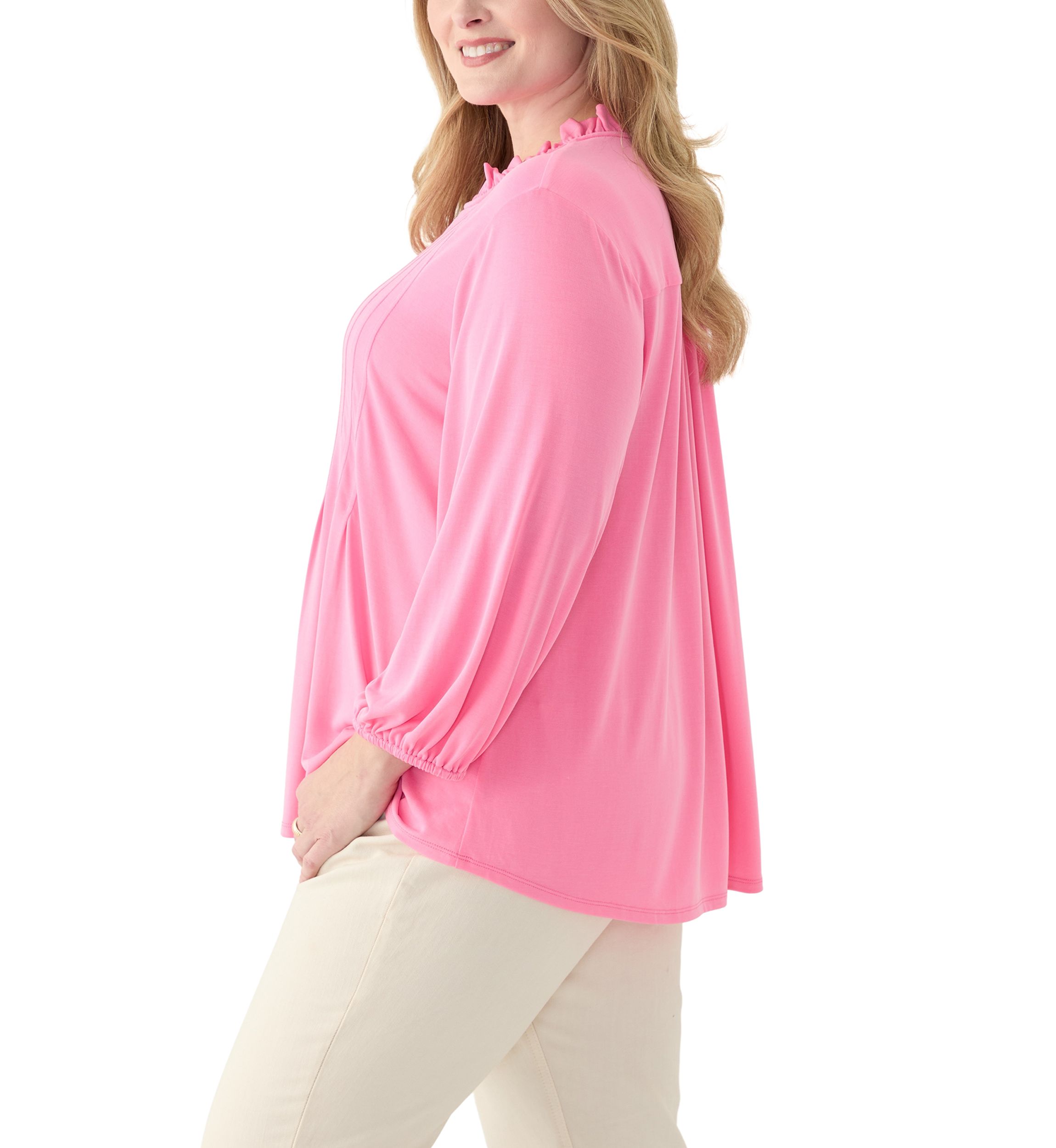 Plus Size 3/4 Sleeve Split Neck Peasant Top 