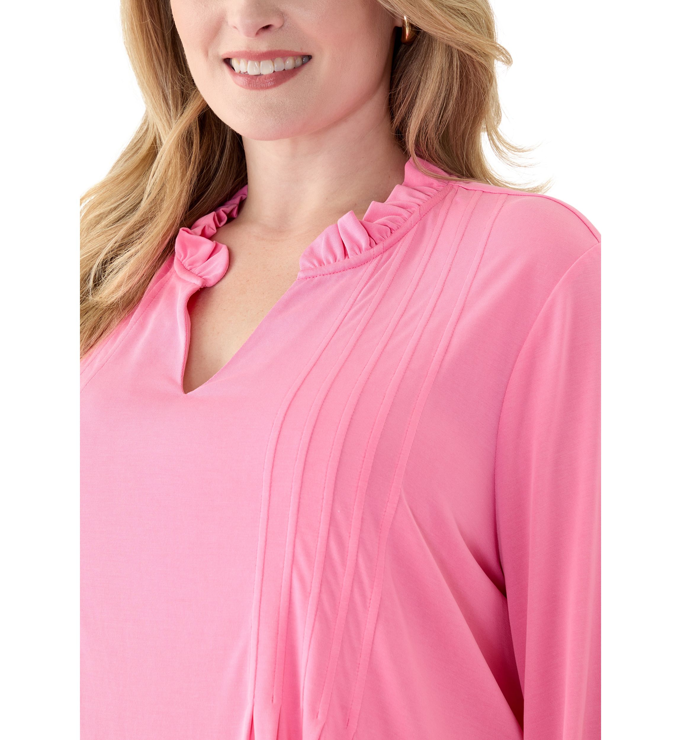 Plus Size 3/4 Sleeve Split Neck Peasant Top 
