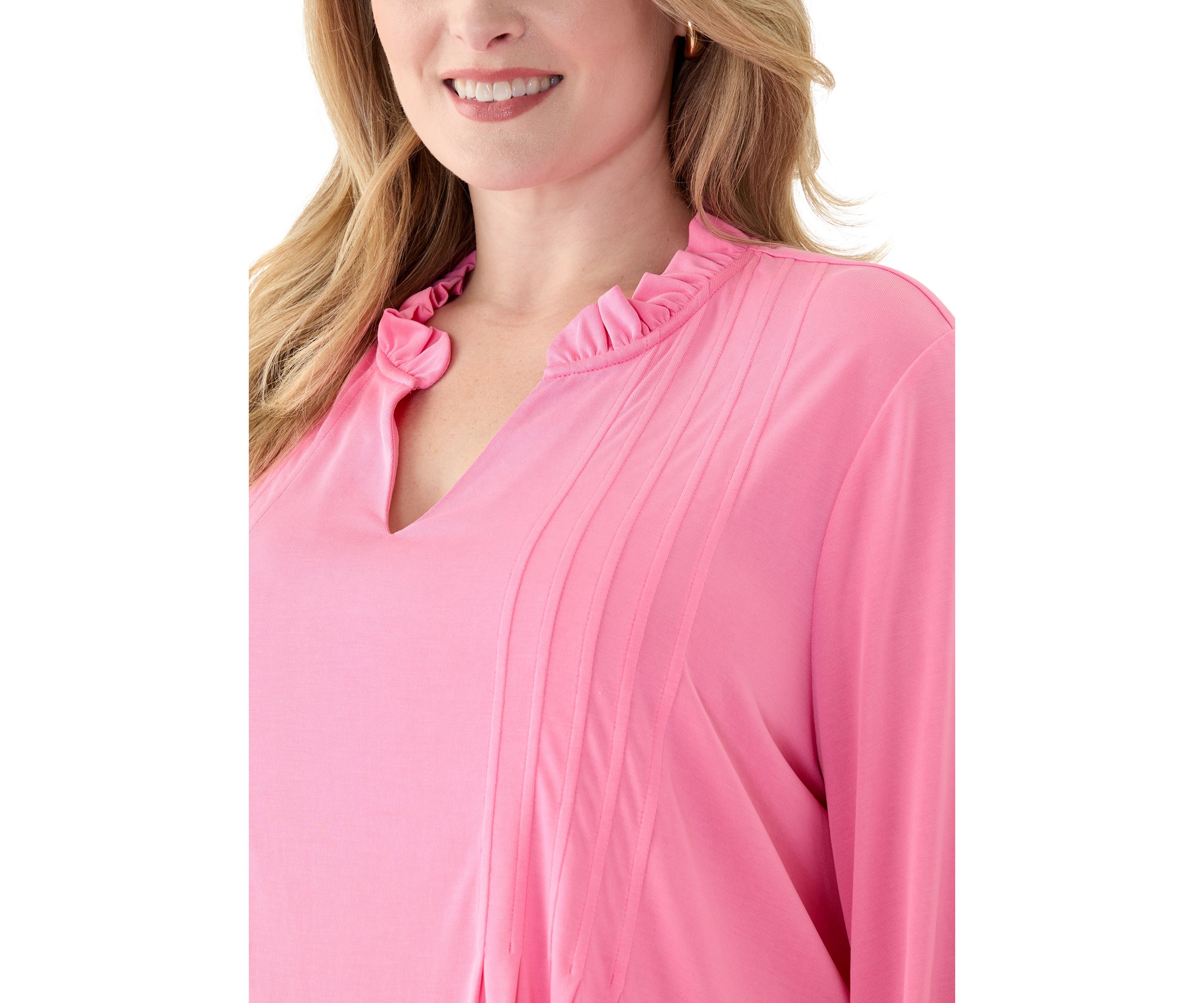 Plus Size 3/4 Sleeve Split Neck Peasant Top 