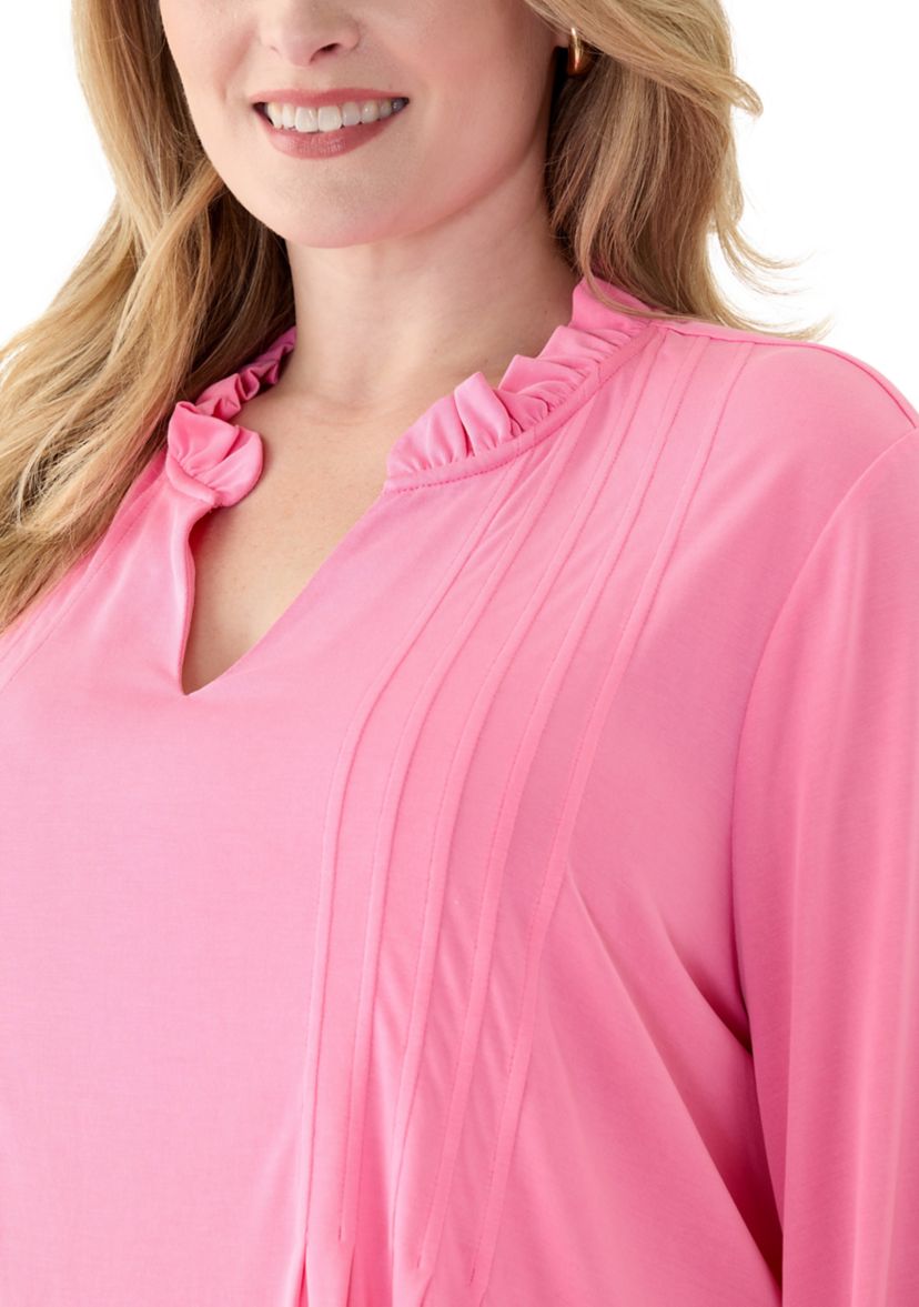 Plus Size 3/4 Sleeve Split Neck Peasant Top 