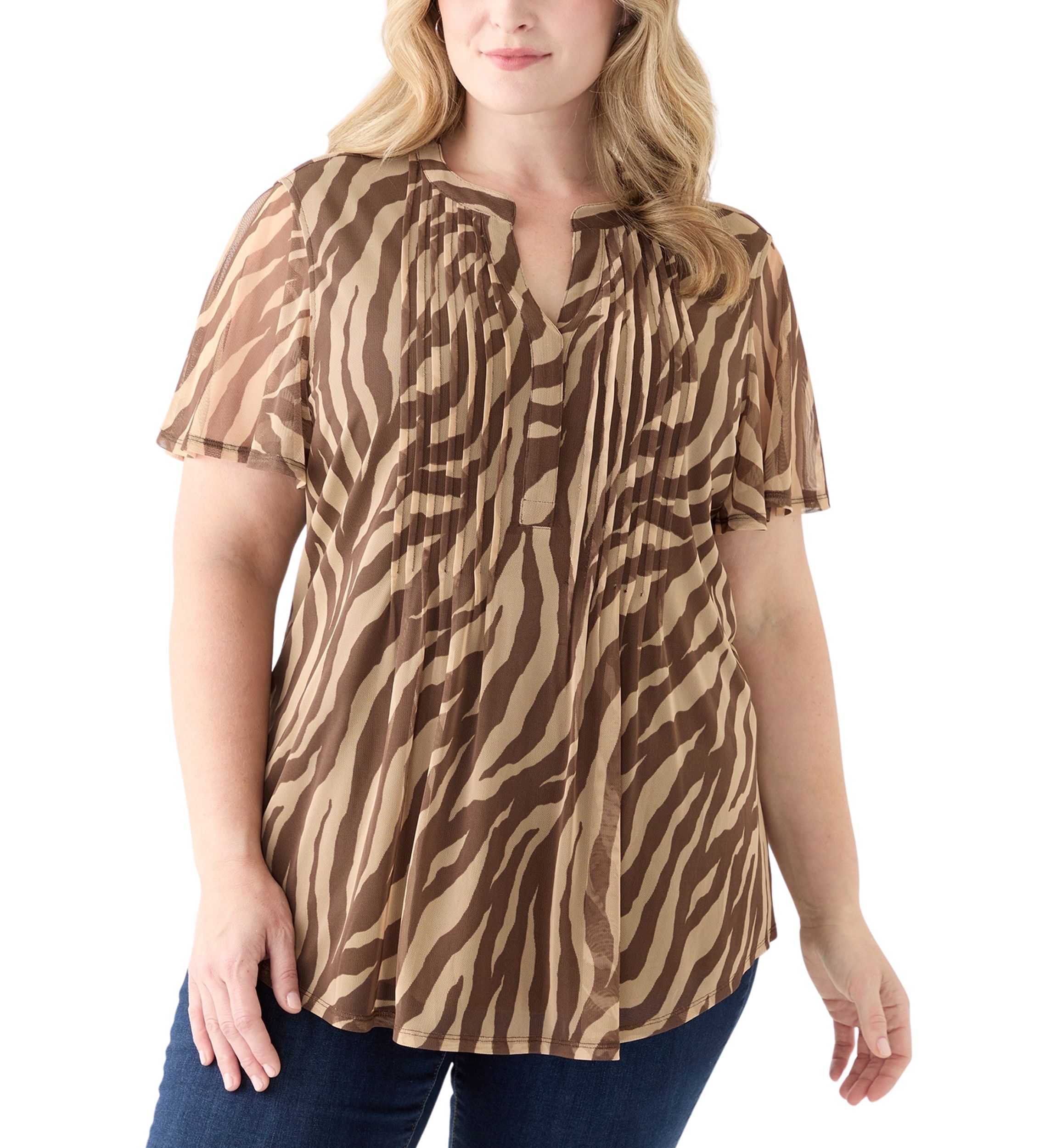 Plus Size Printed Mesh Top