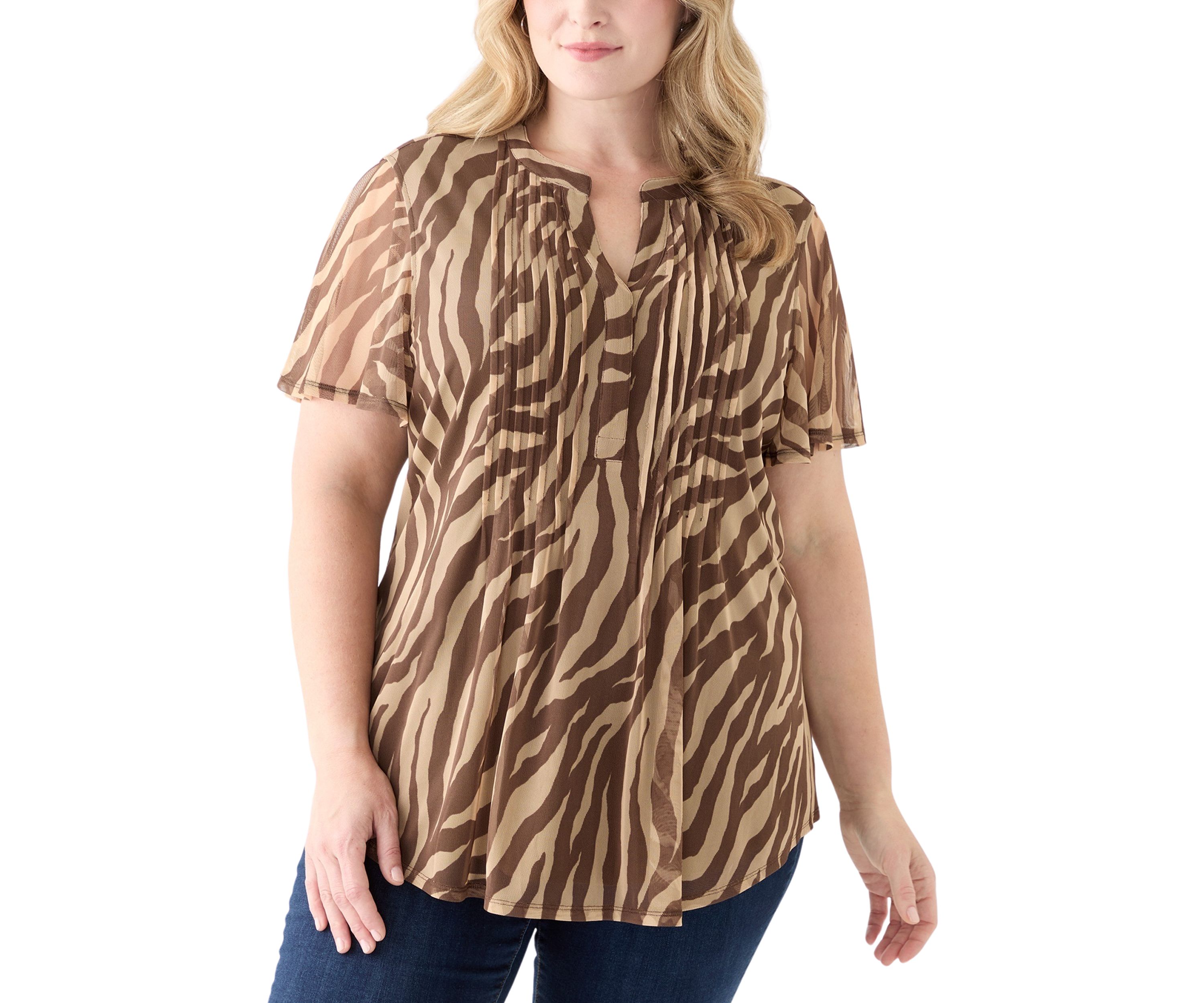 Plus Size Printed Mesh Top