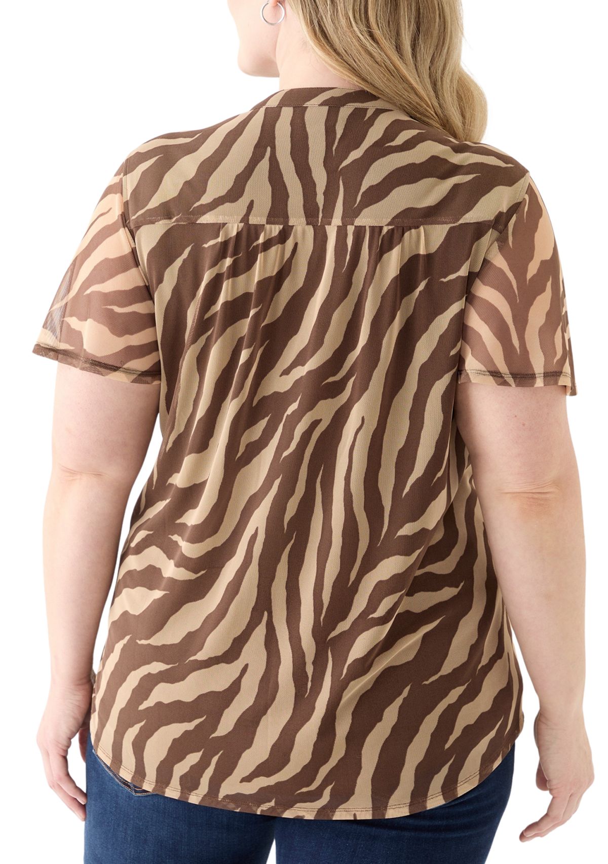 Plus Size Printed Mesh Top