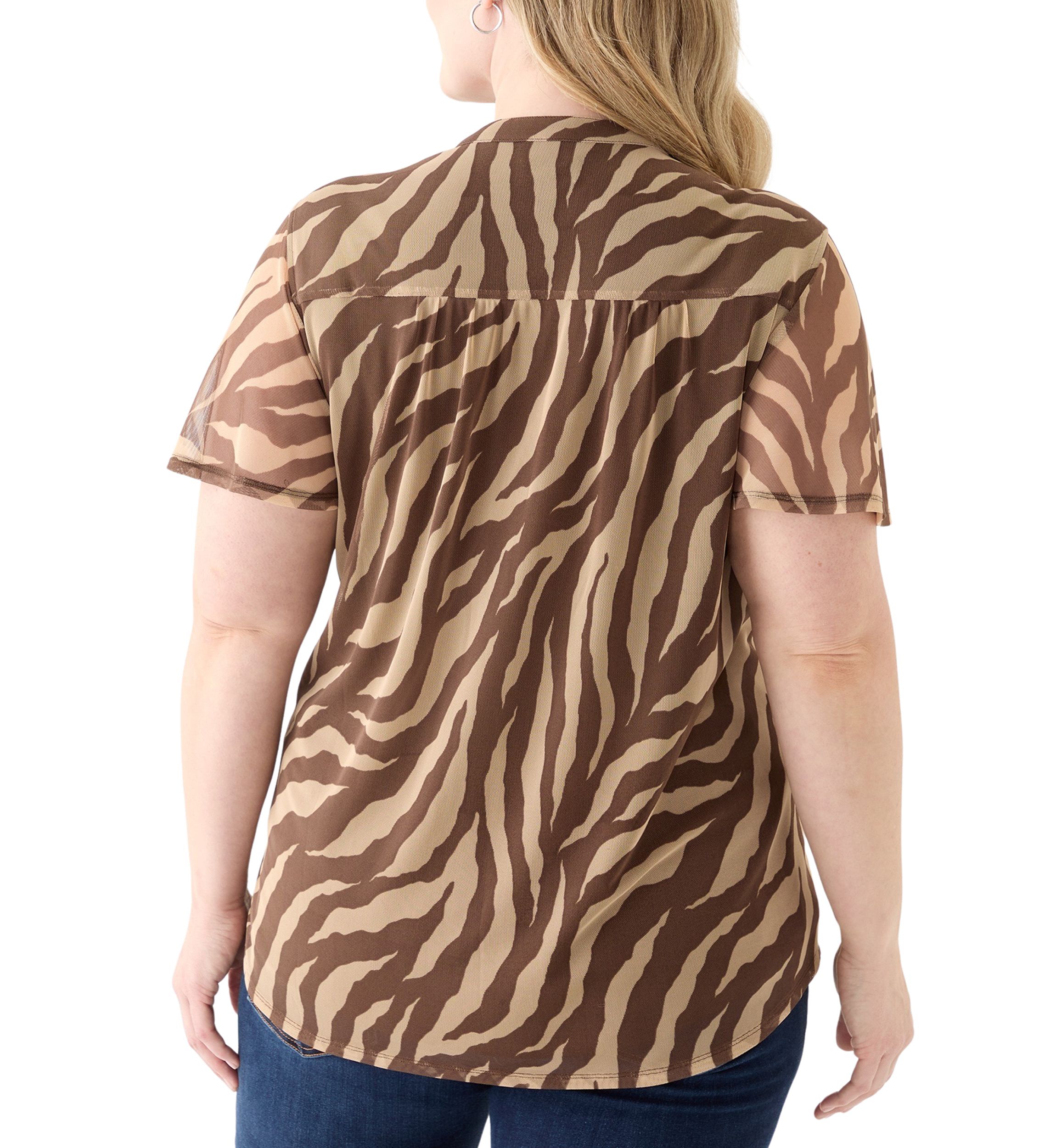 Plus Size Printed Mesh Top