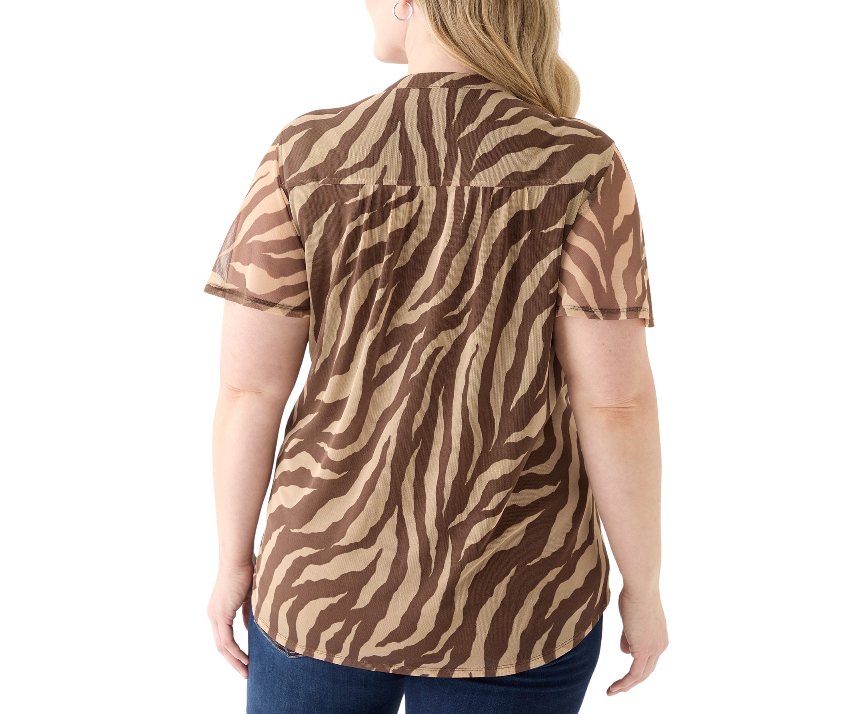Plus Size Printed Mesh Top