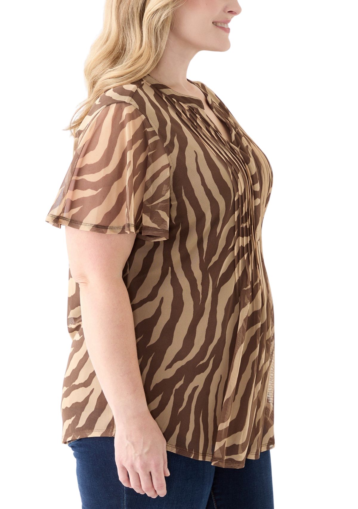 Plus Size Printed Mesh Top