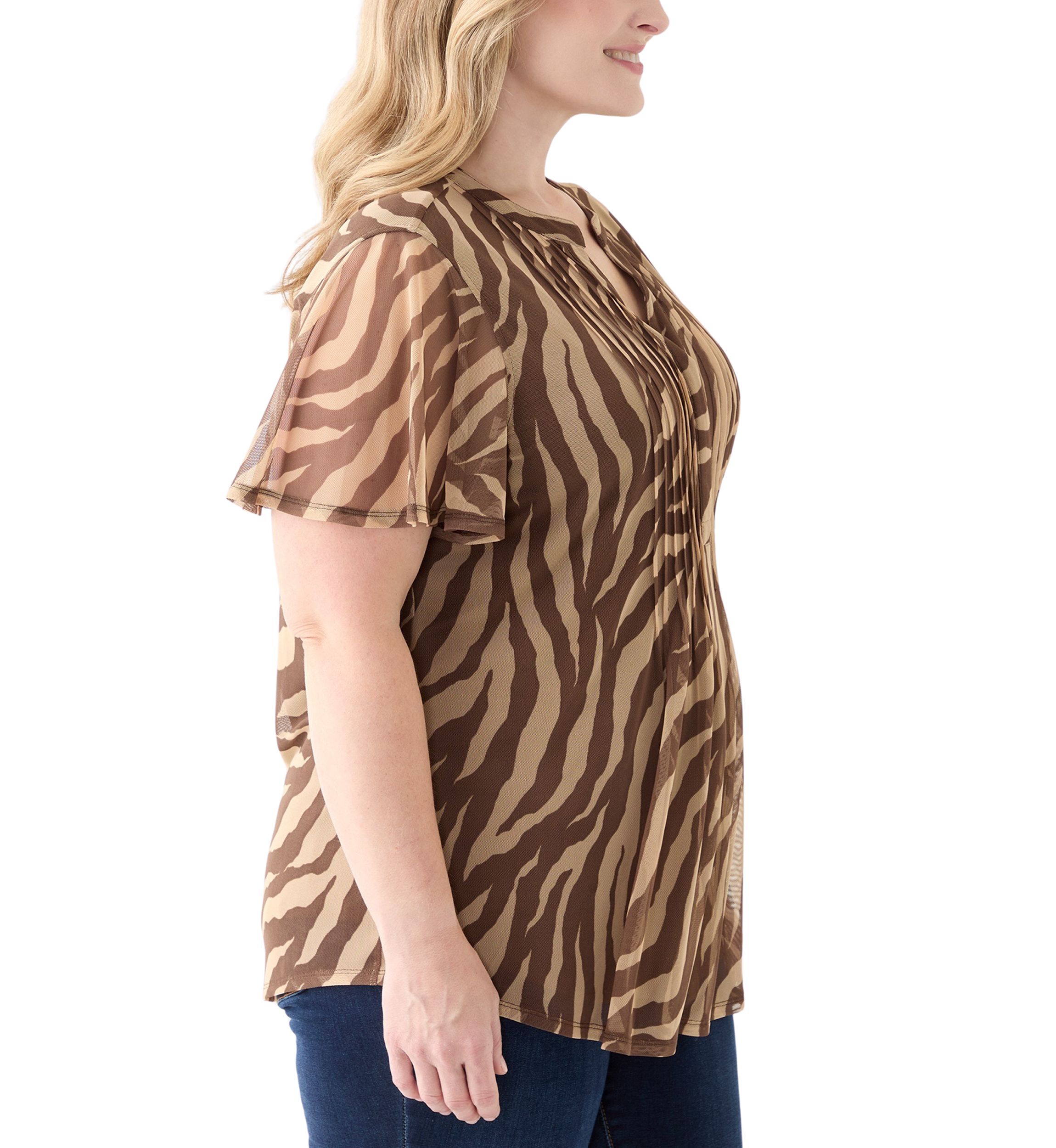 Plus Size Printed Mesh Top