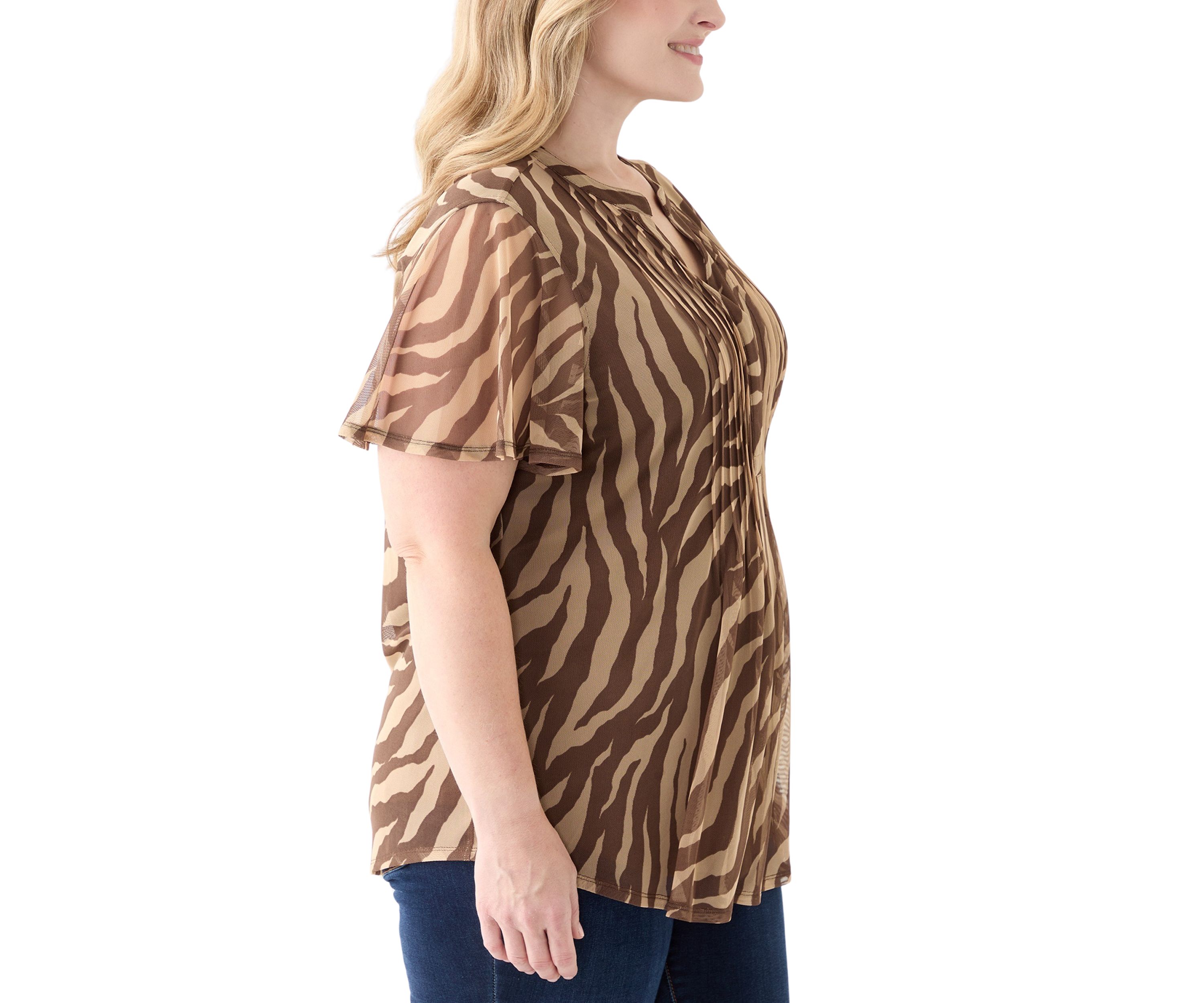 Plus Size Printed Mesh Top
