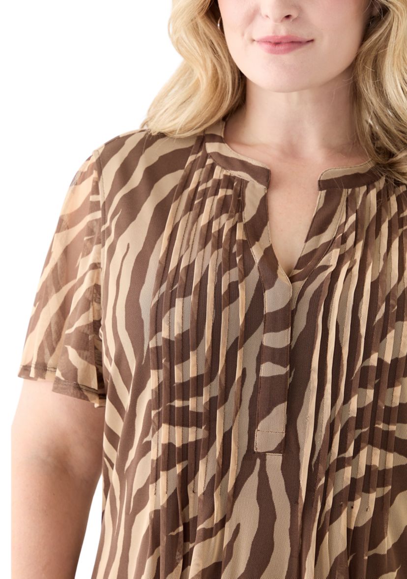 Plus Size Printed Mesh Top