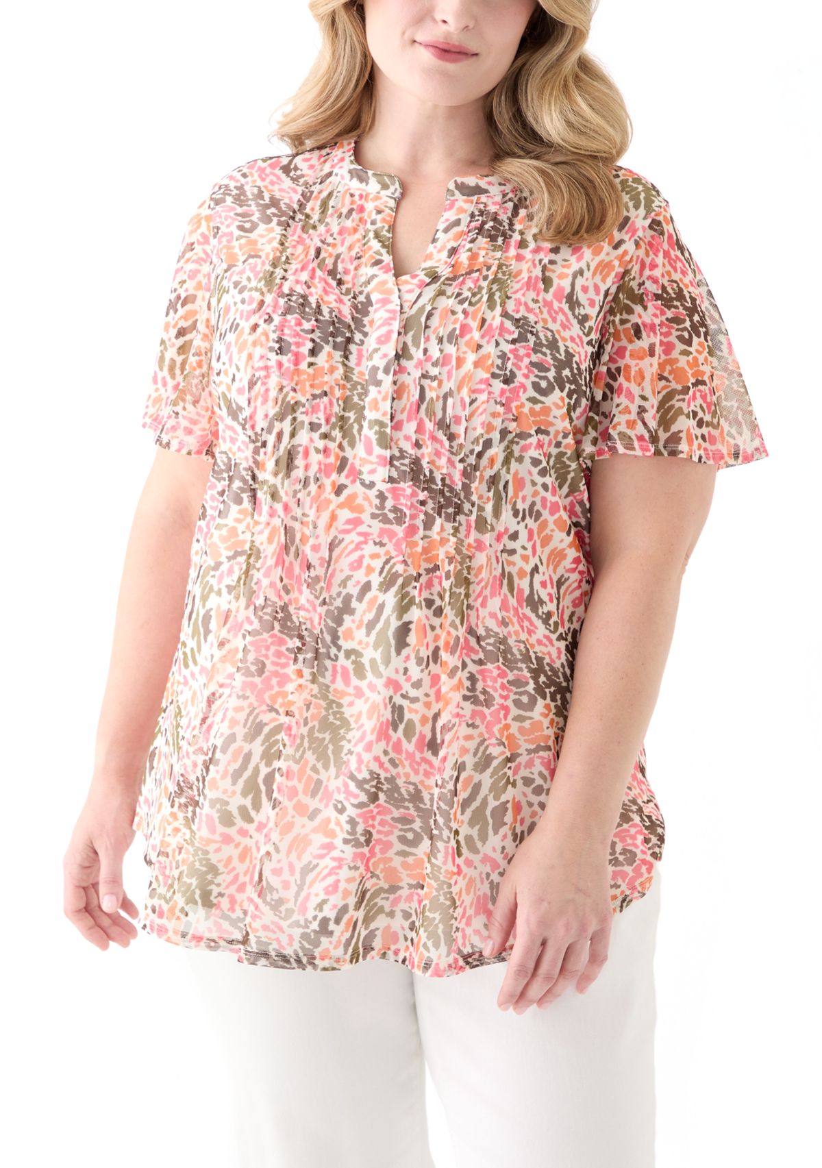 Plus Size Printed Mesh Top