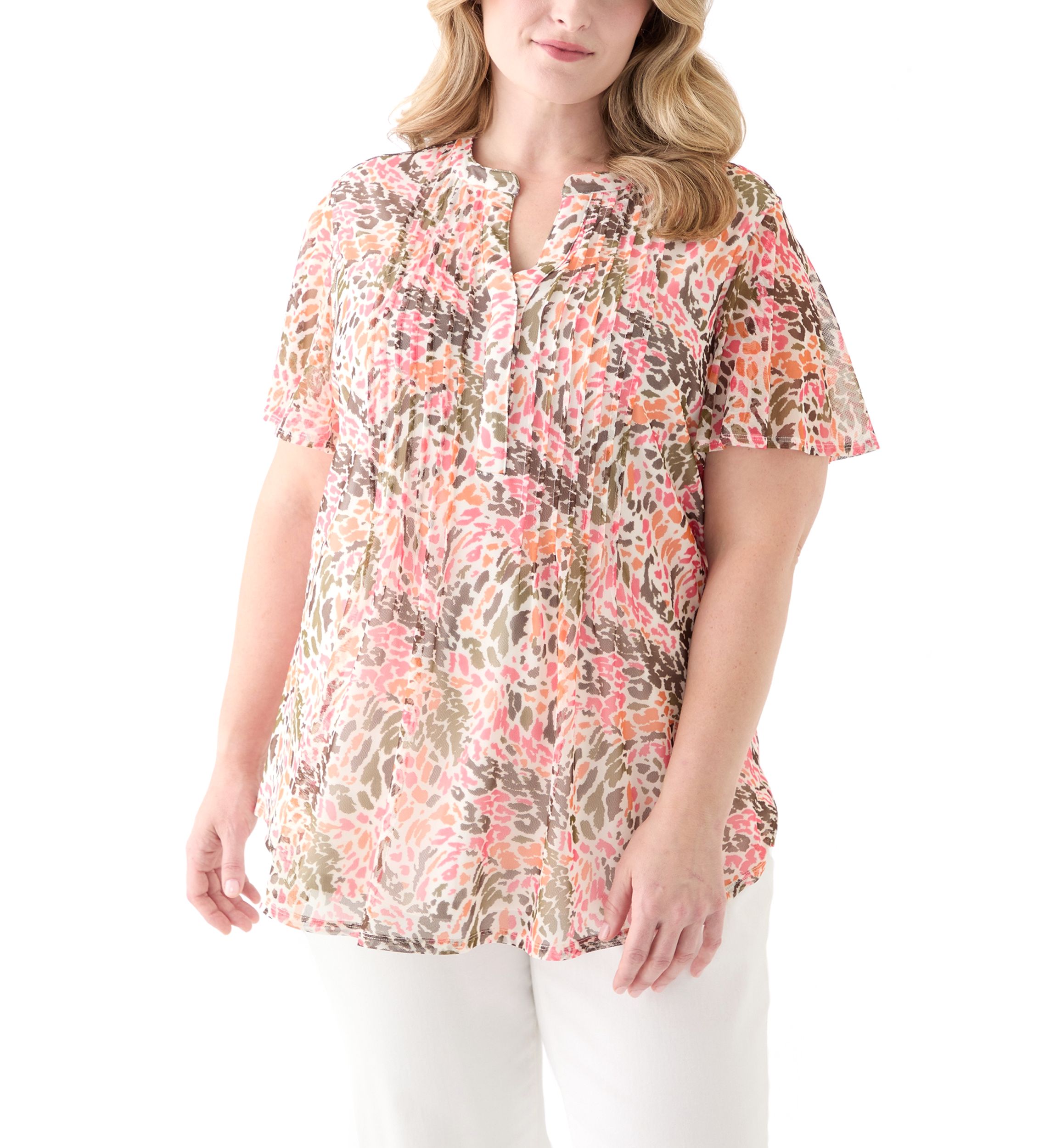 Plus Size Printed Mesh Top