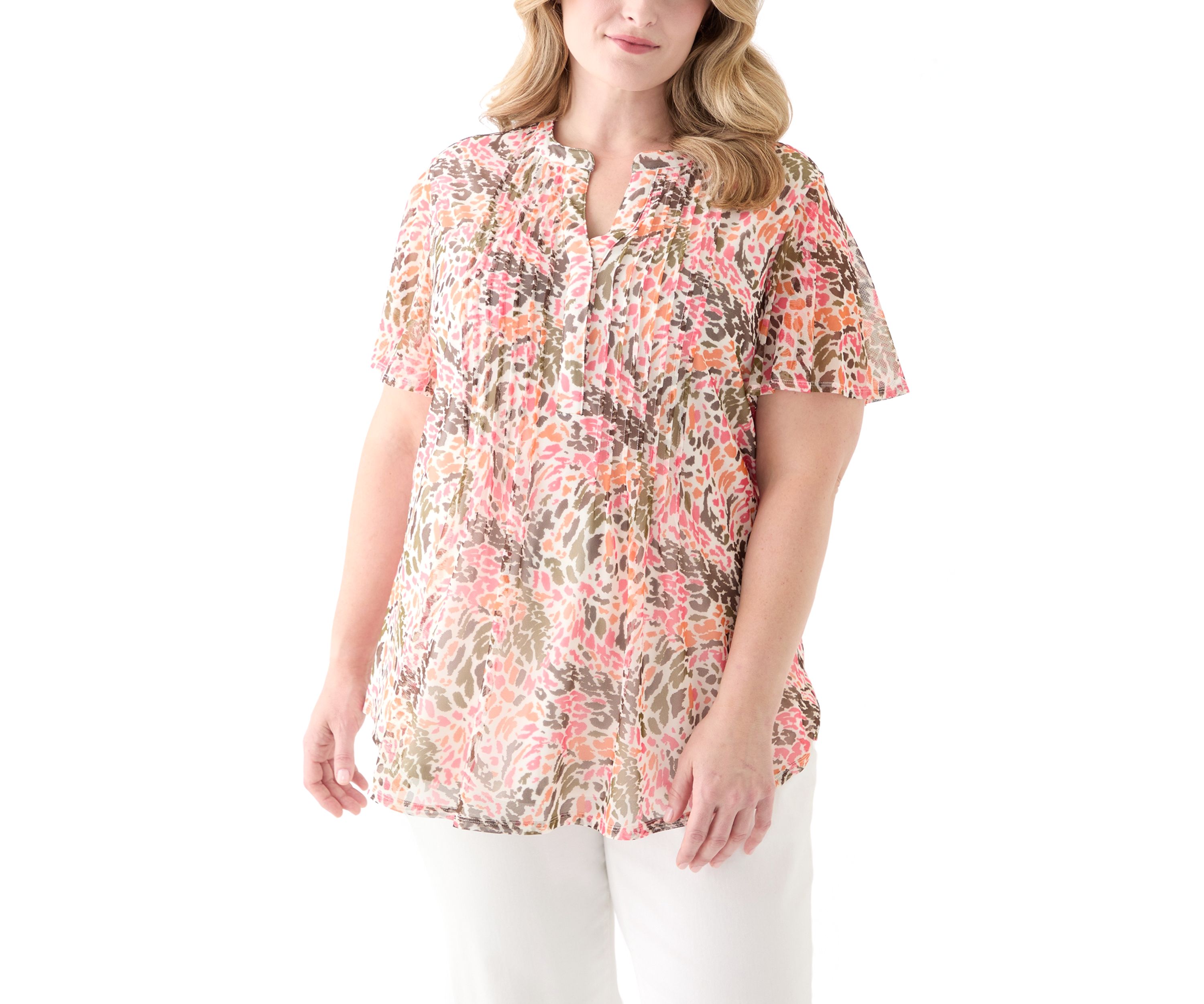 Plus Size Printed Mesh Top