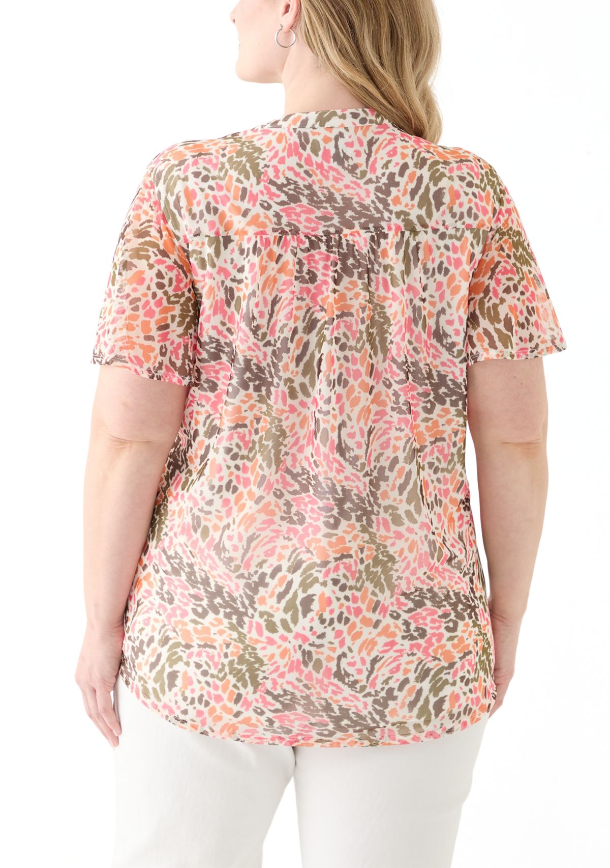 Plus Size Printed Mesh Top