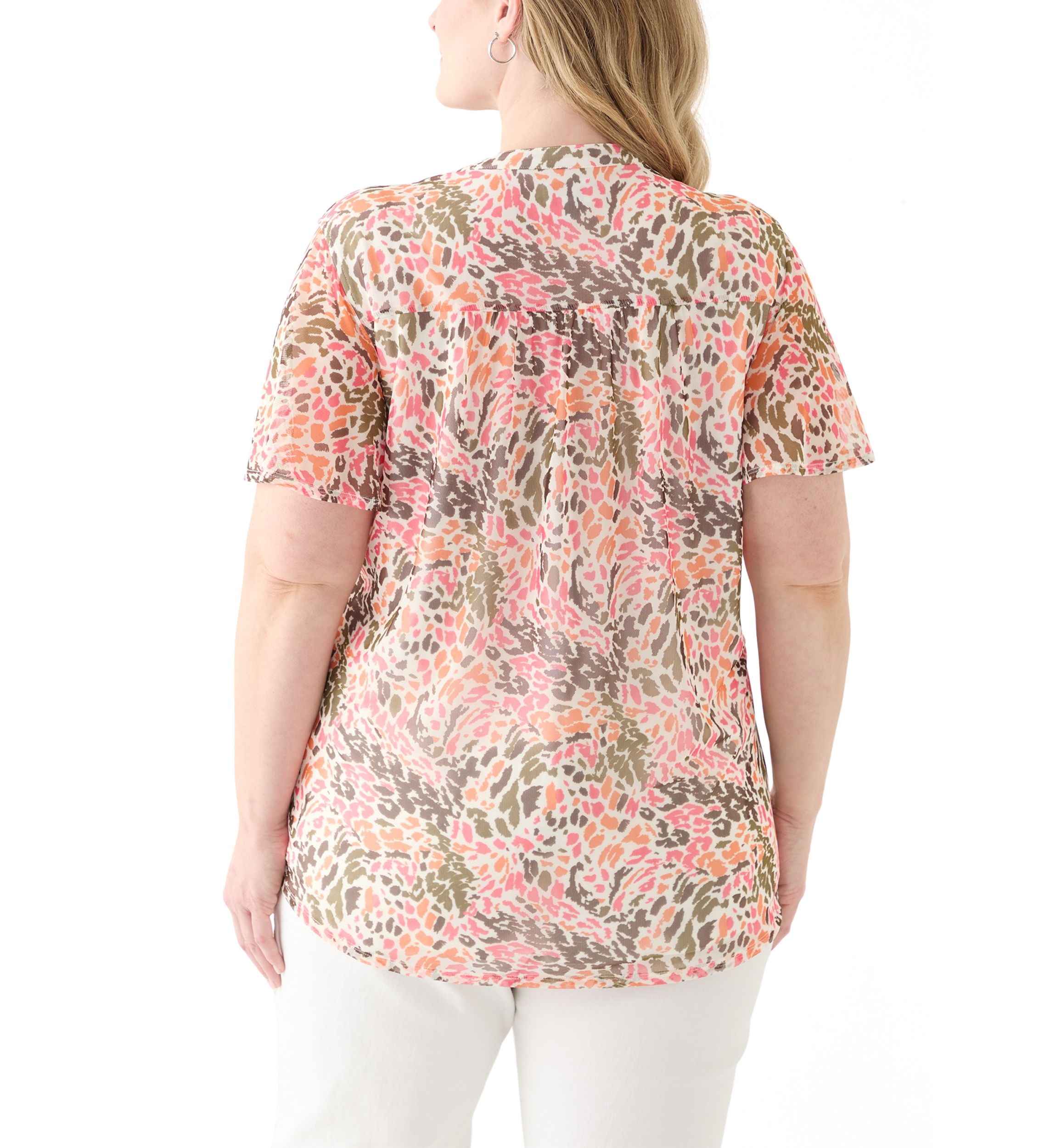Plus Size Printed Mesh Top