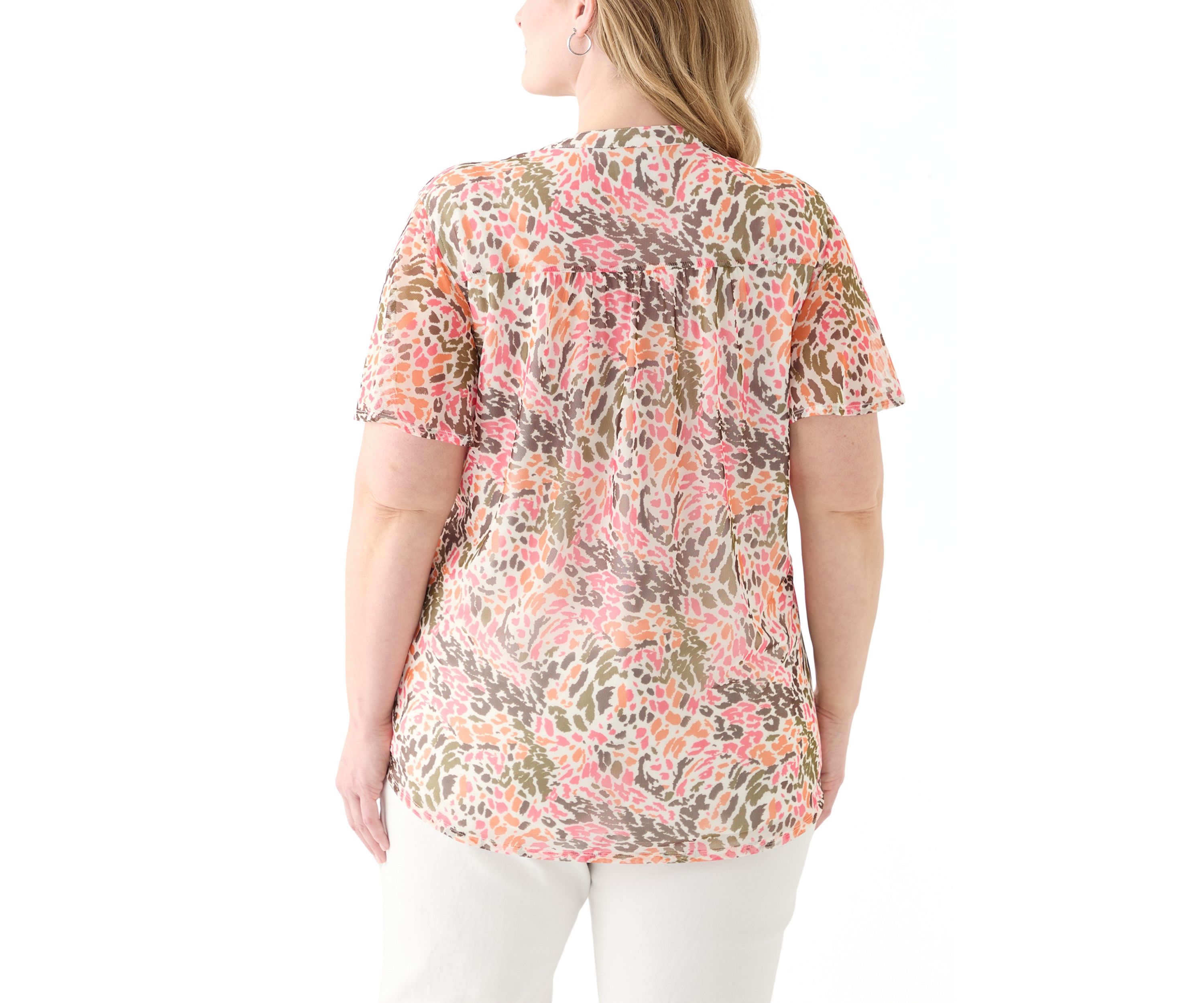 Plus Size Printed Mesh Top