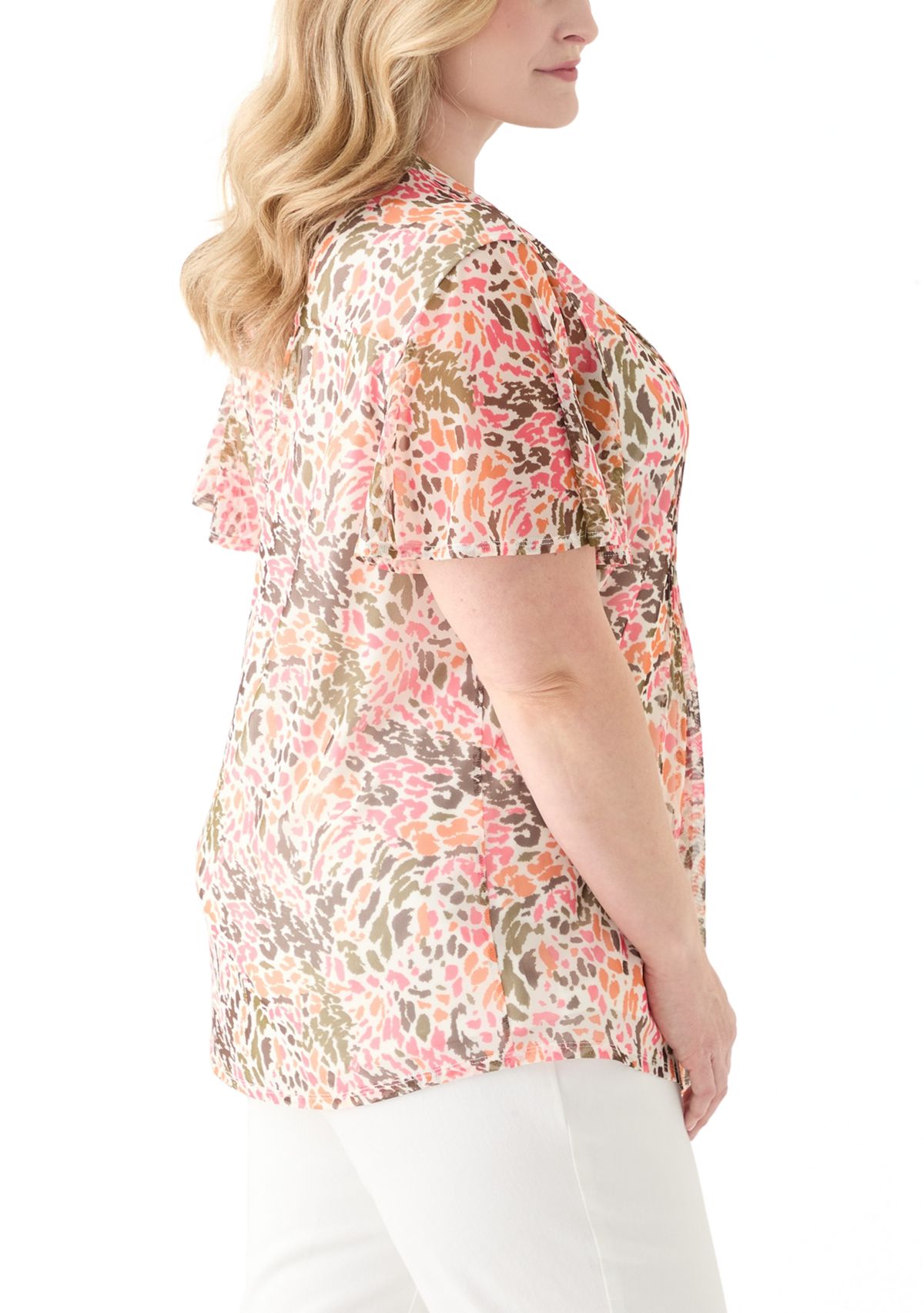 Plus Size Printed Mesh Top