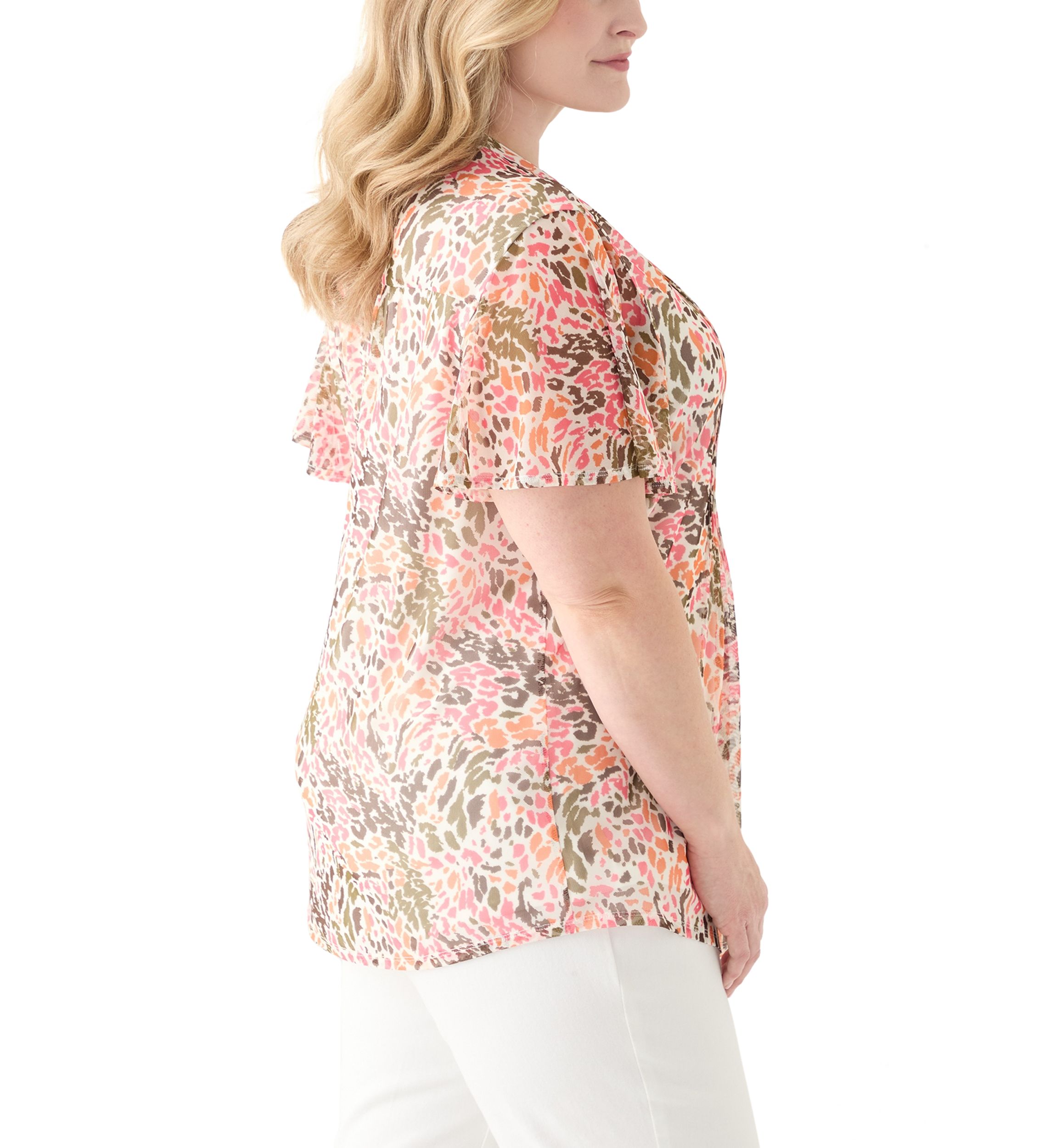 Plus Size Printed Mesh Top