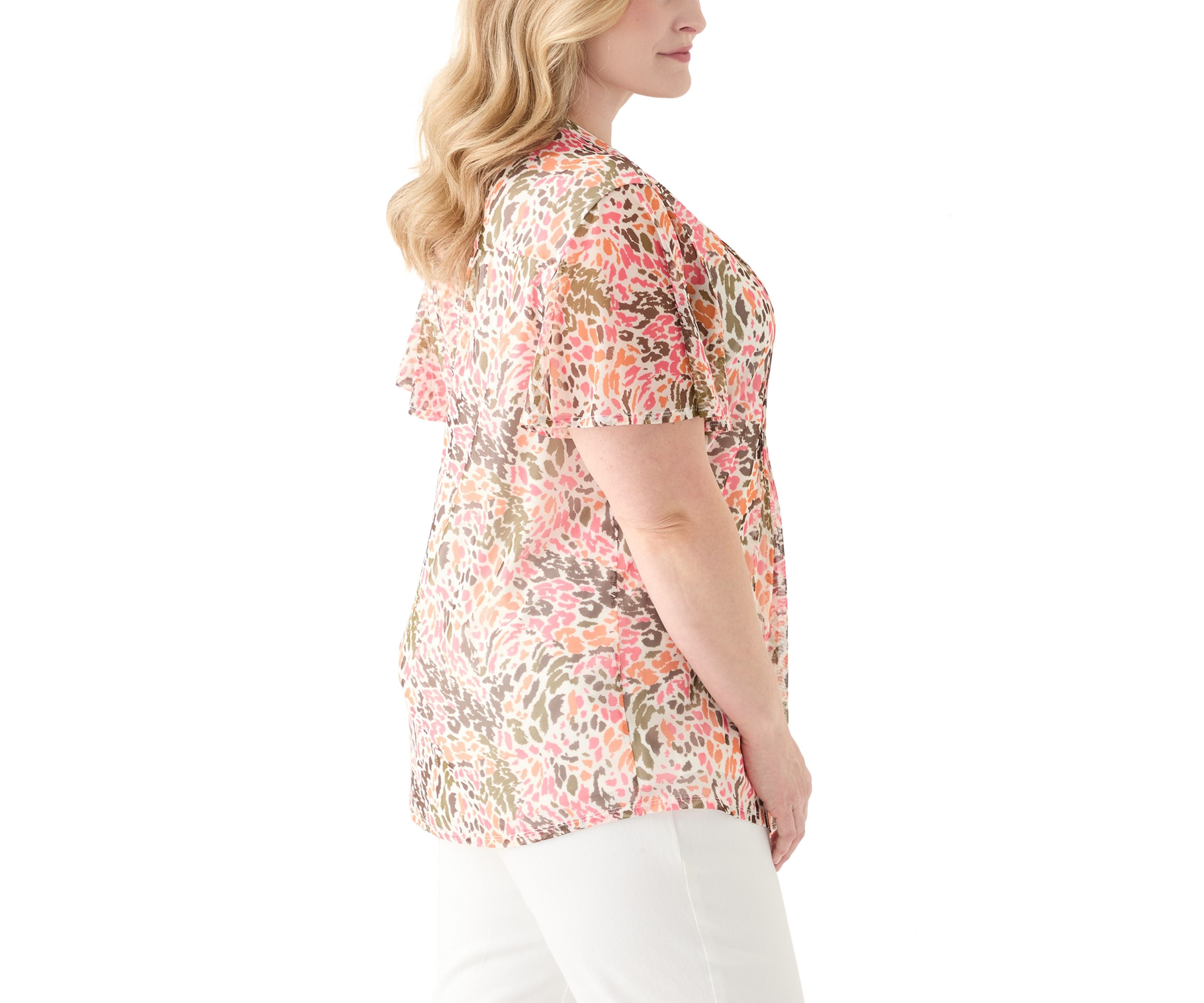 Plus Size Printed Mesh Top