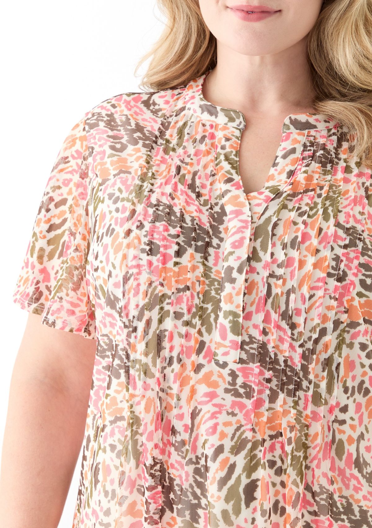 Plus Size Printed Mesh Top