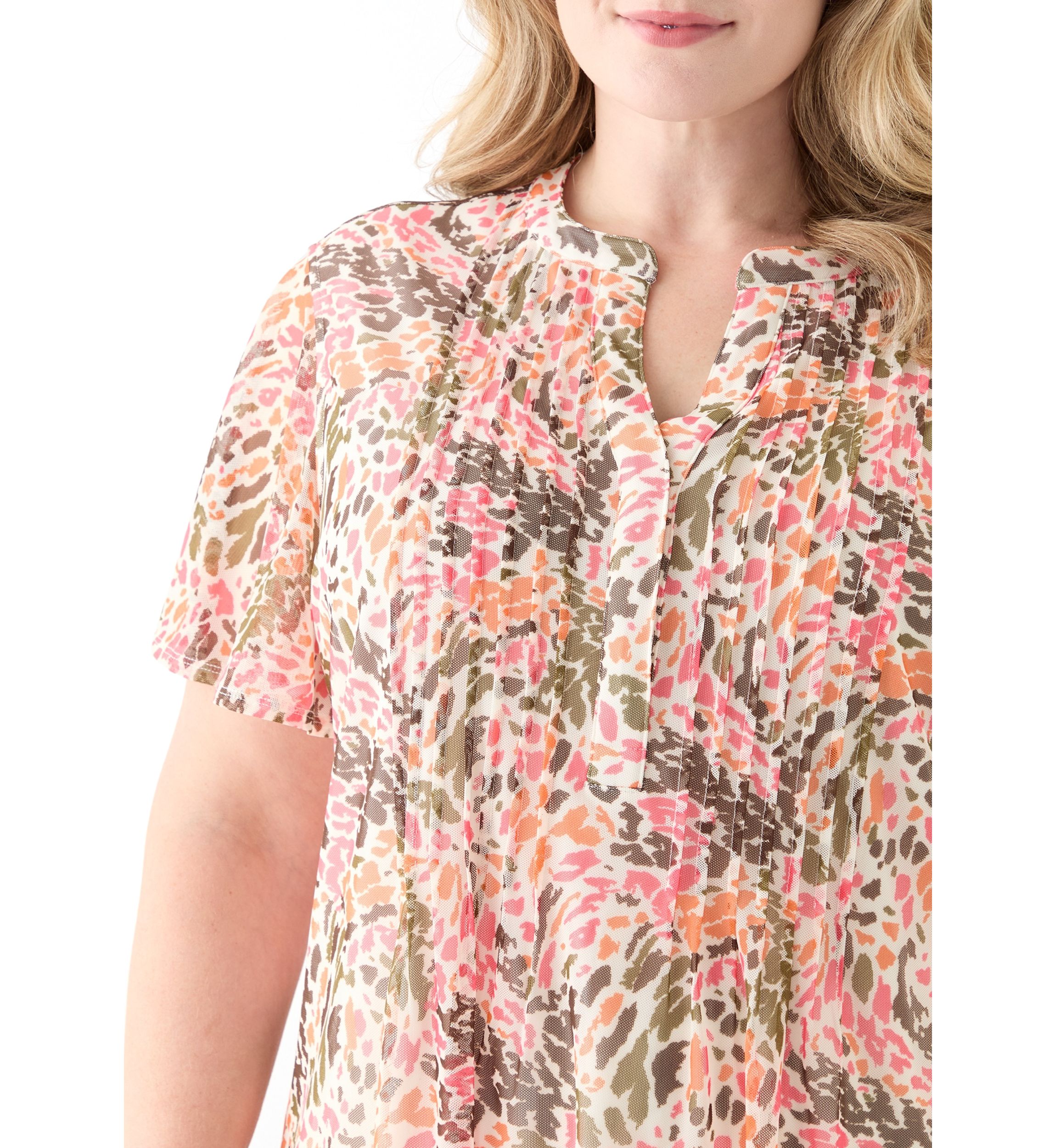 Plus Size Printed Mesh Top