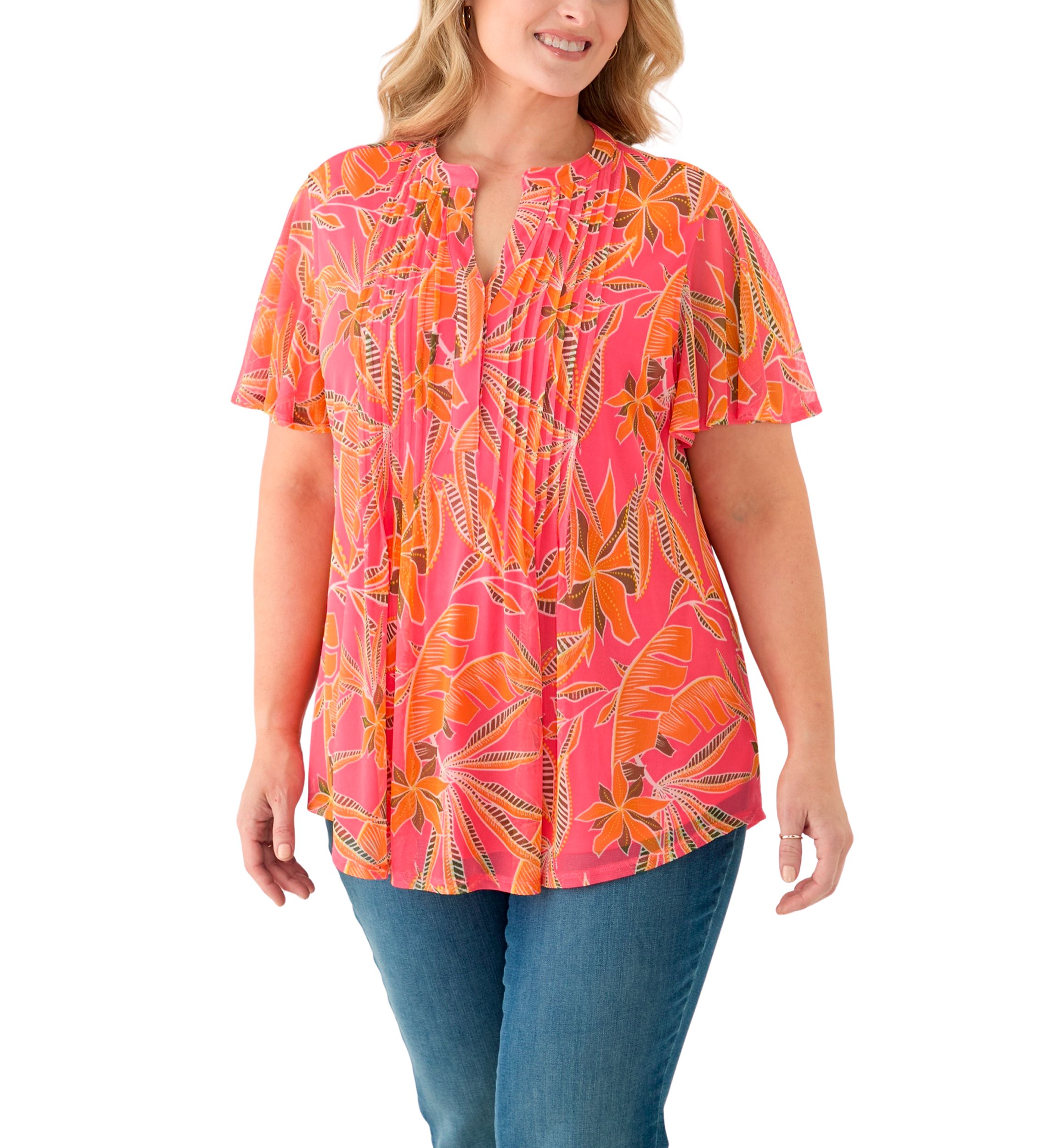 Plus Size Mesh Printed Blouse