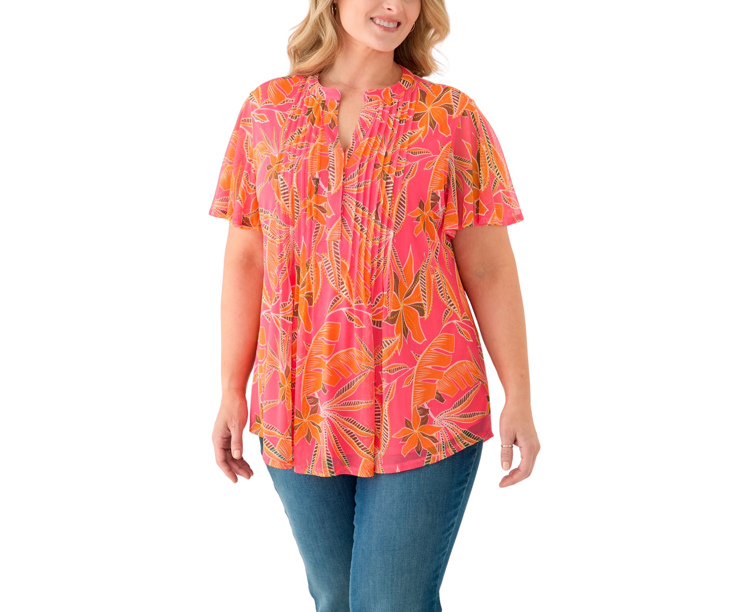 Plus Size Mesh Printed Blouse