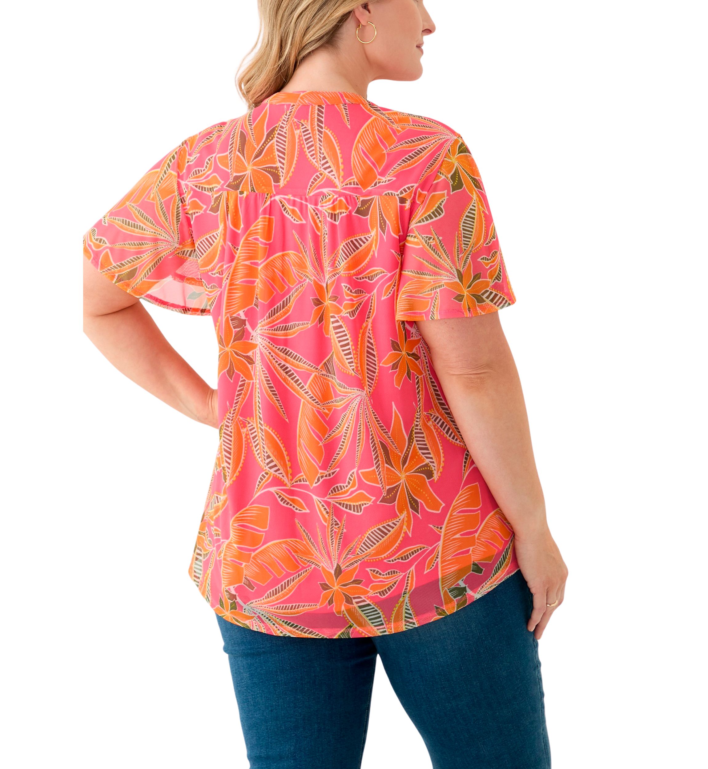 Plus Size Mesh Printed Blouse