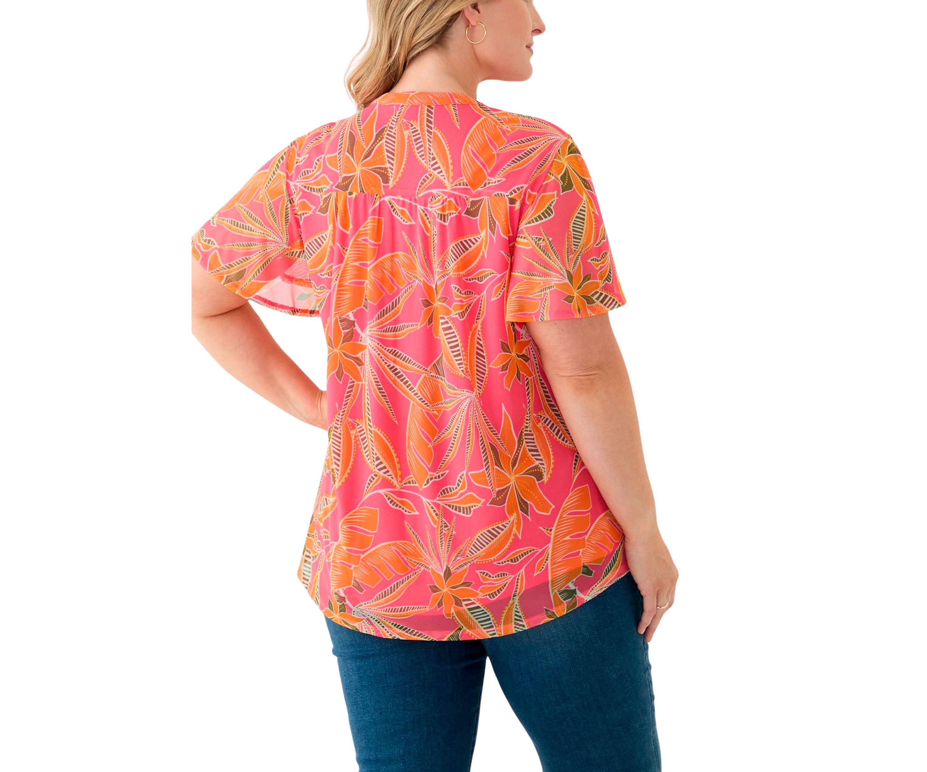 Plus Size Mesh Printed Blouse