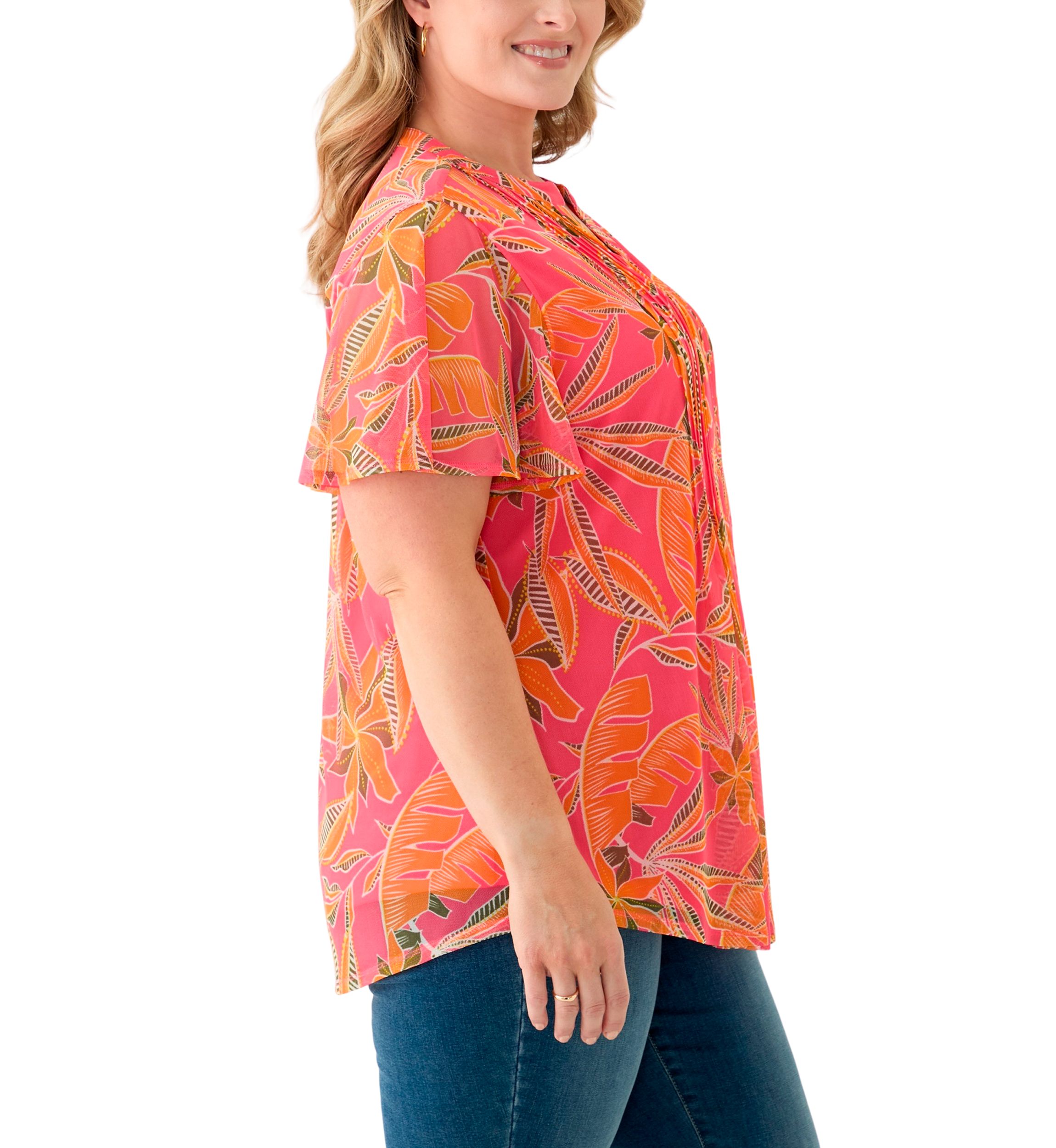 Plus Size Mesh Printed Blouse