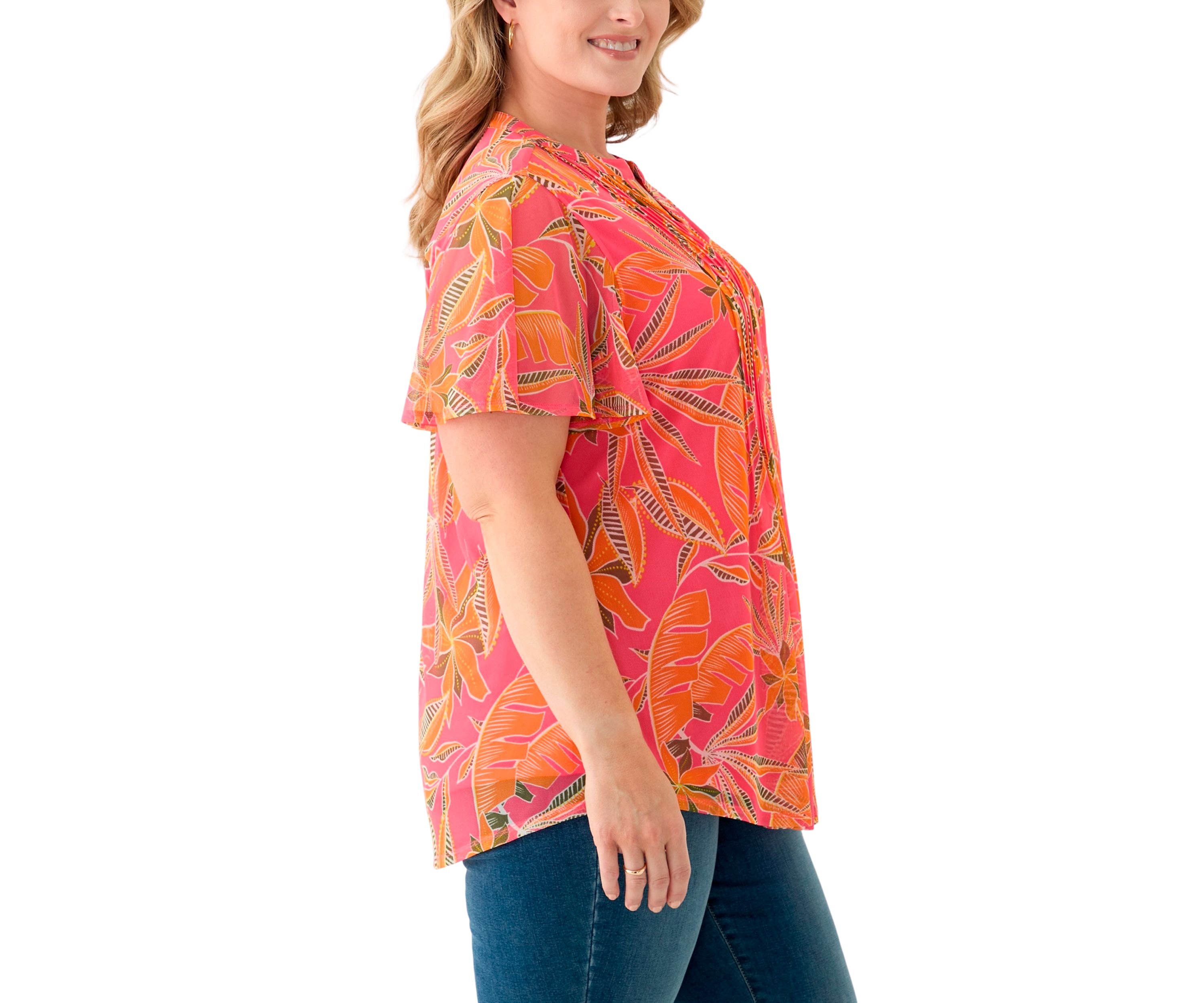 Plus Size Mesh Printed Blouse