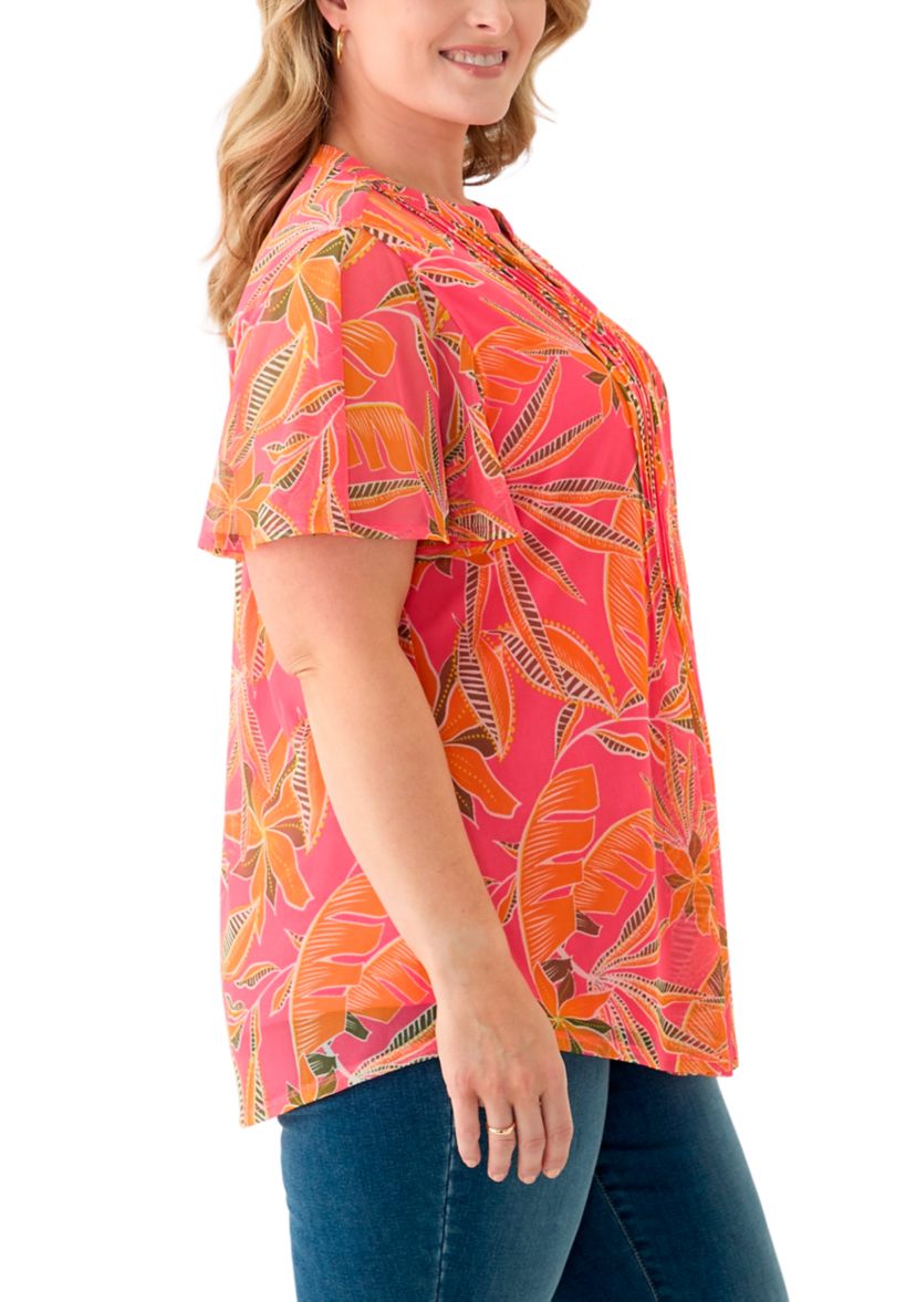 Plus Size Mesh Printed Blouse