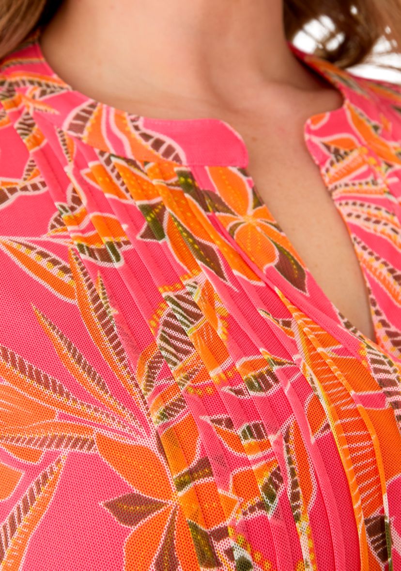 Plus Size Mesh Printed Blouse