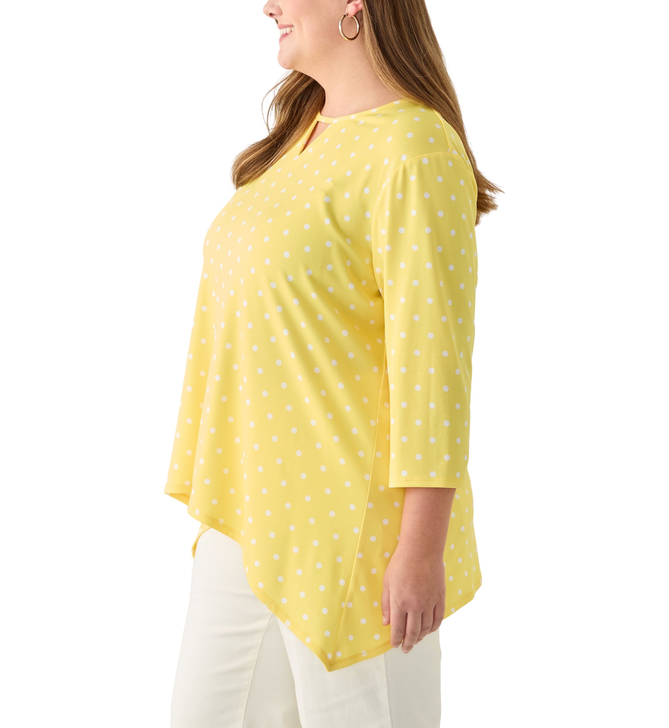 Plus Size 3/4 Sleeve Sharkbite Hem Tunic