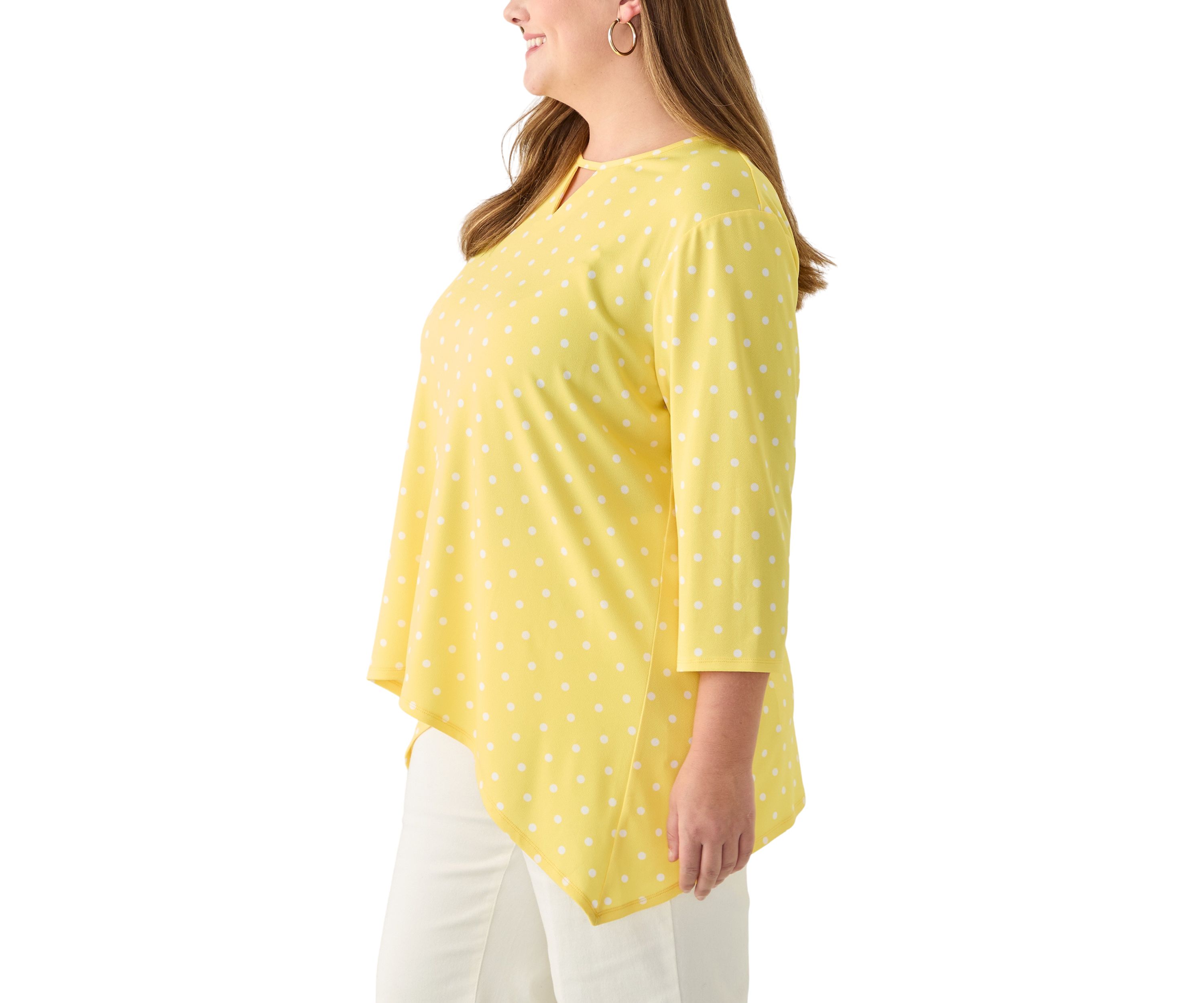 Plus Size 3/4 Sleeve Sharkbite Hem Tunic
