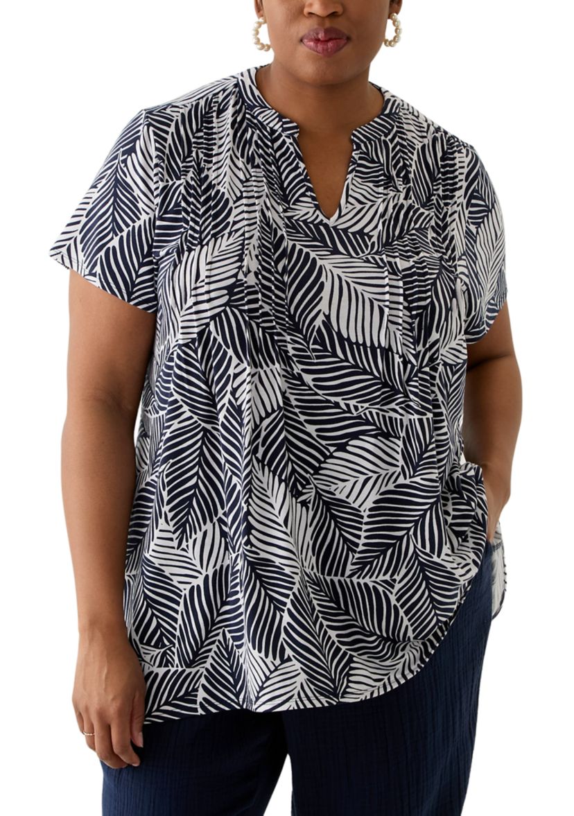 Plus Size Printed Pintuck Detail Tunic