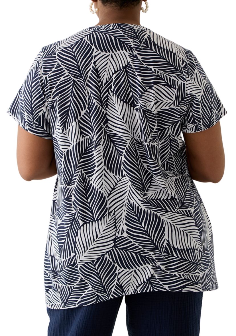 Plus Size Printed Pintuck Detail Tunic