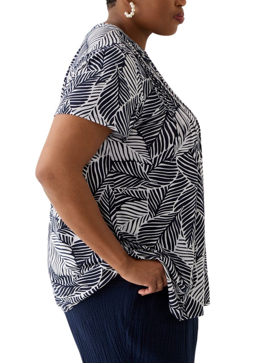 Plus Size Printed Pintuck Detail Tunic
