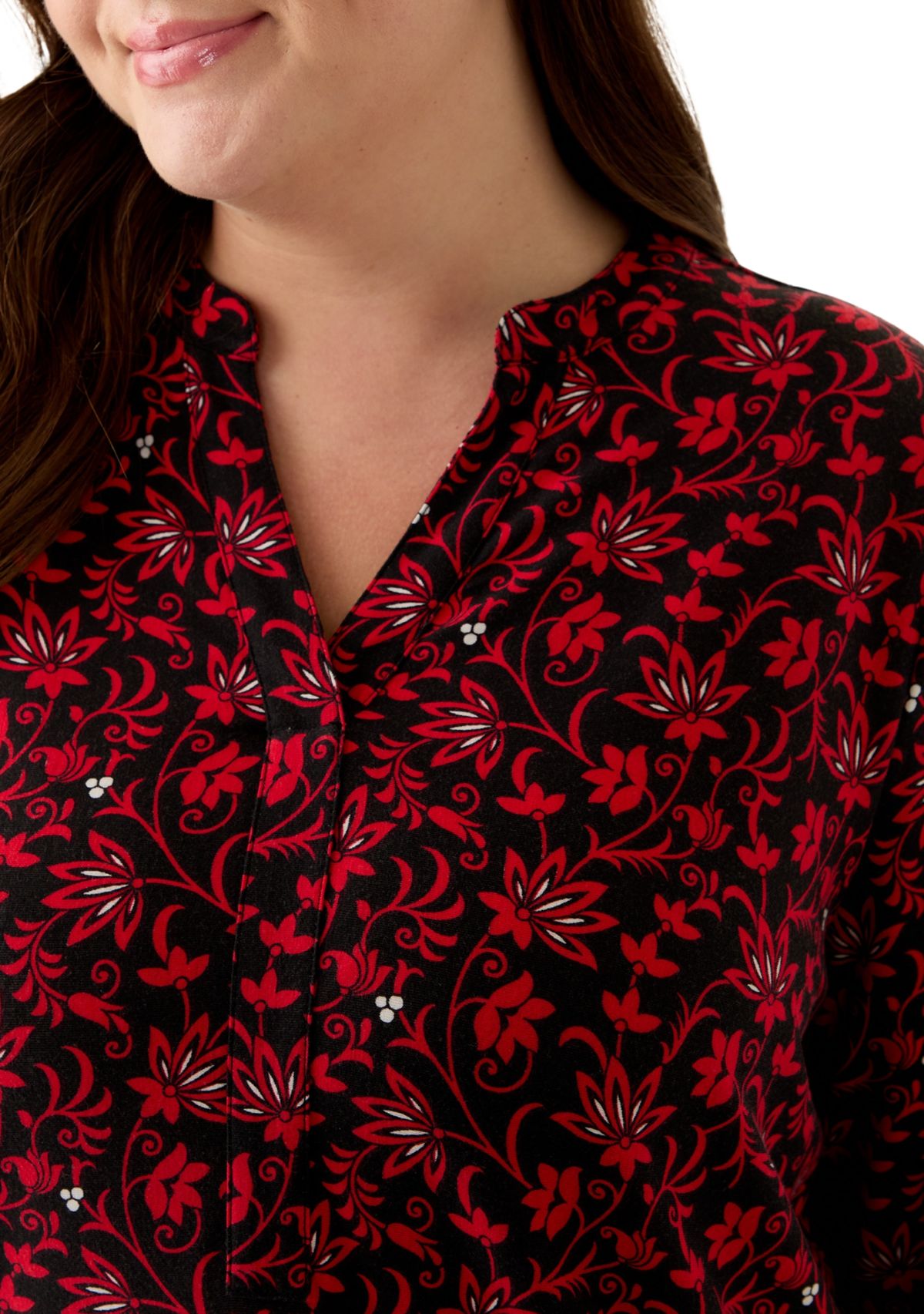 Plus Size Long Sleeve Trim Border Tunic 