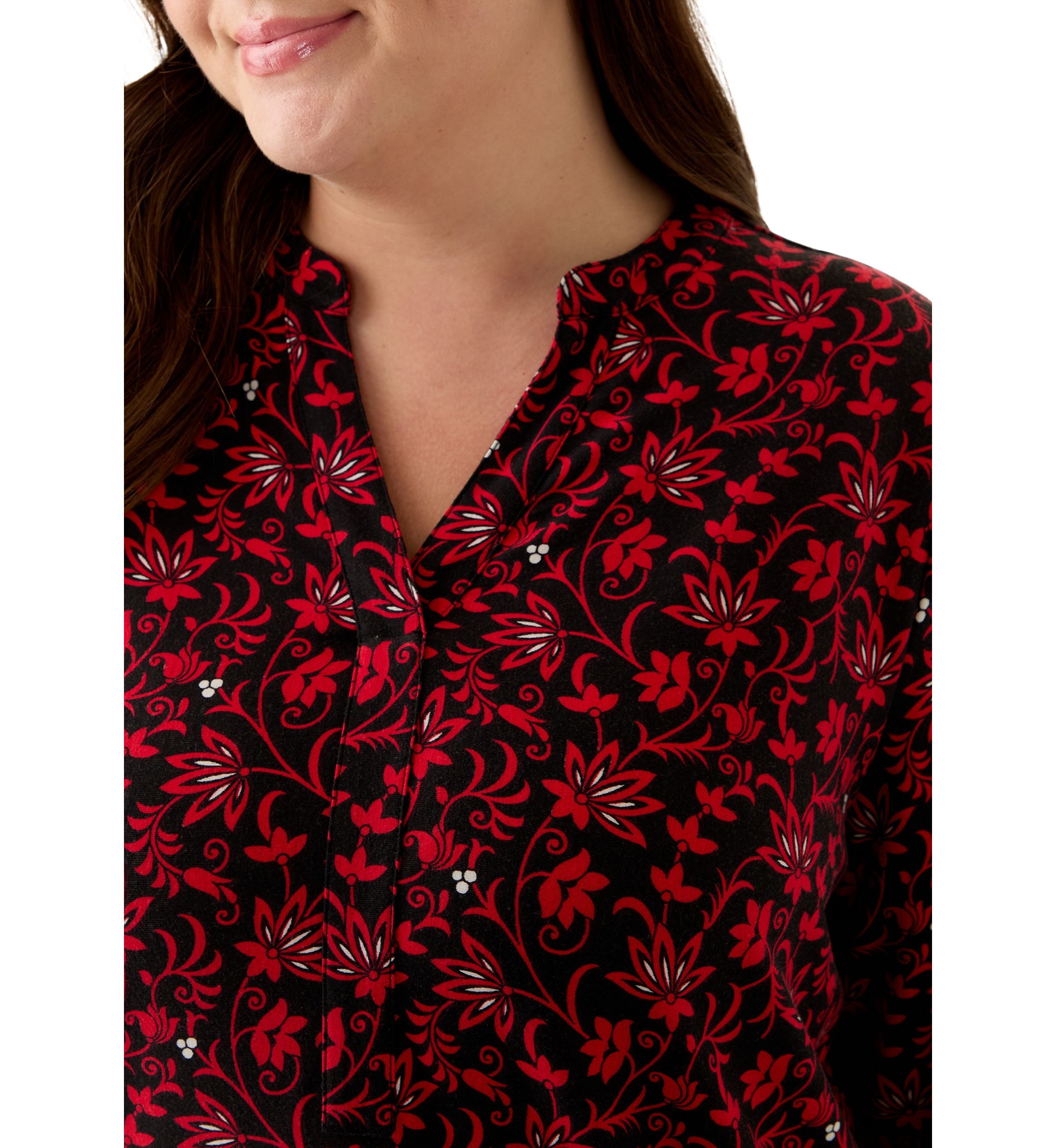Plus Size Long Sleeve Trim Border Tunic 
