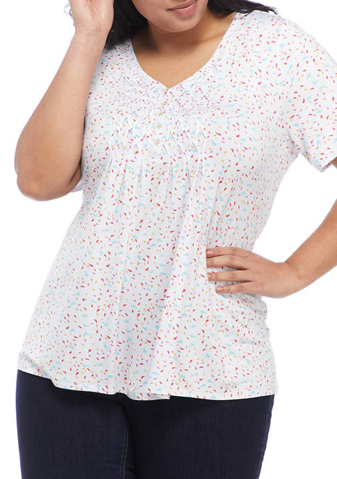 Plus Size Short Sleeve Honeycomb Ditsy Floral Top