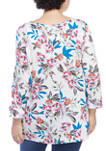 Plus Size 3/4 Sleeve Honeycomb Knit Floral Top 
