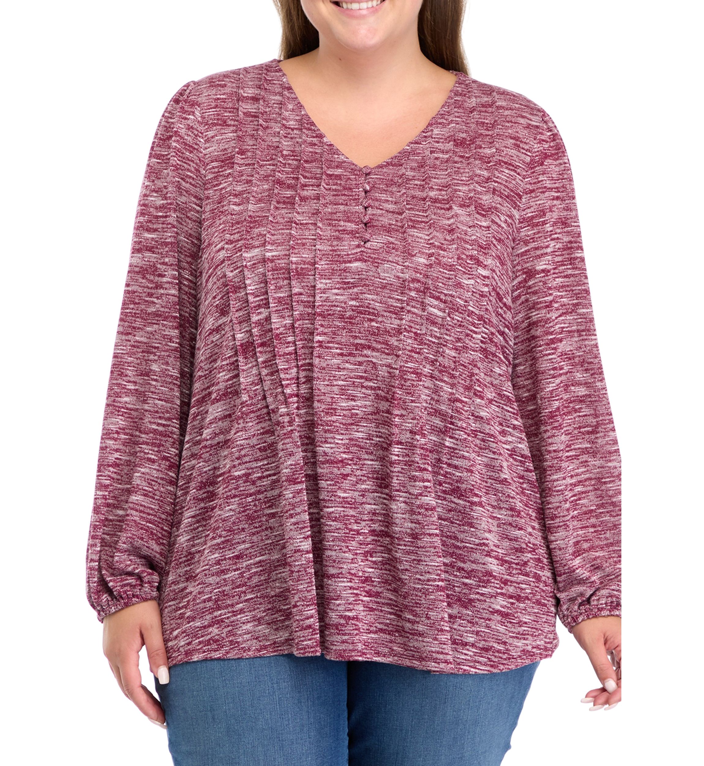 Plus Size Long Sleeve Henley Heather Top