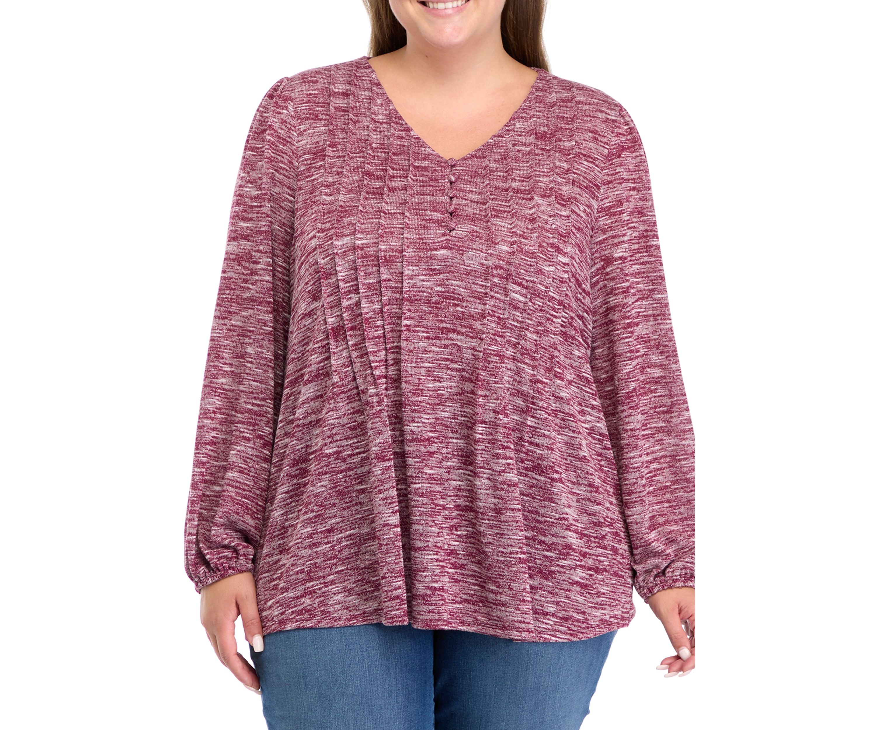 Plus Size Long Sleeve Henley Heather Top