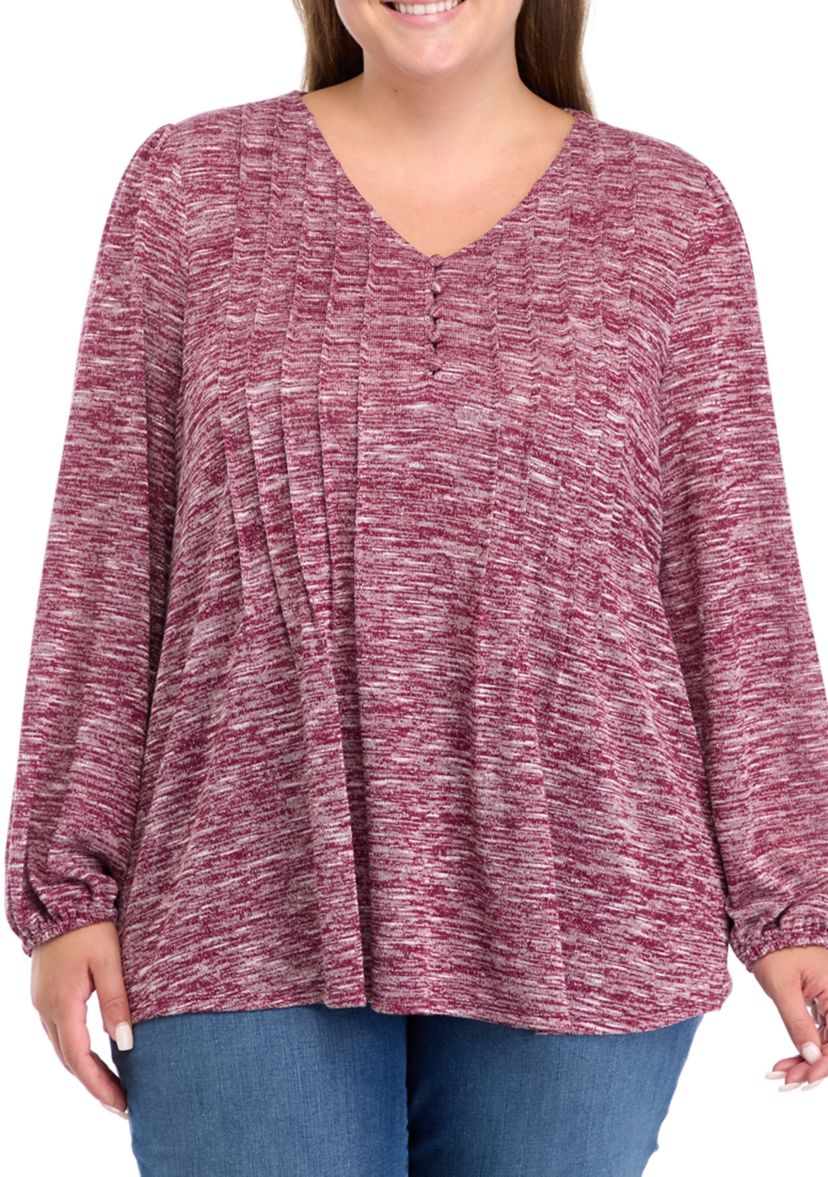 Plus Size Long Sleeve Henley Heather Top